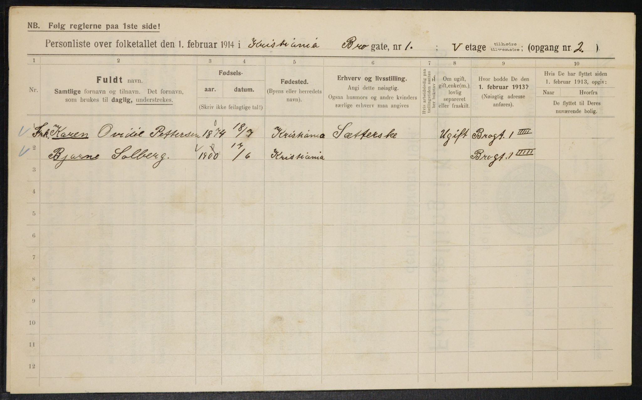 OBA, Municipal Census 1914 for Kristiania, 1914, p. 9713