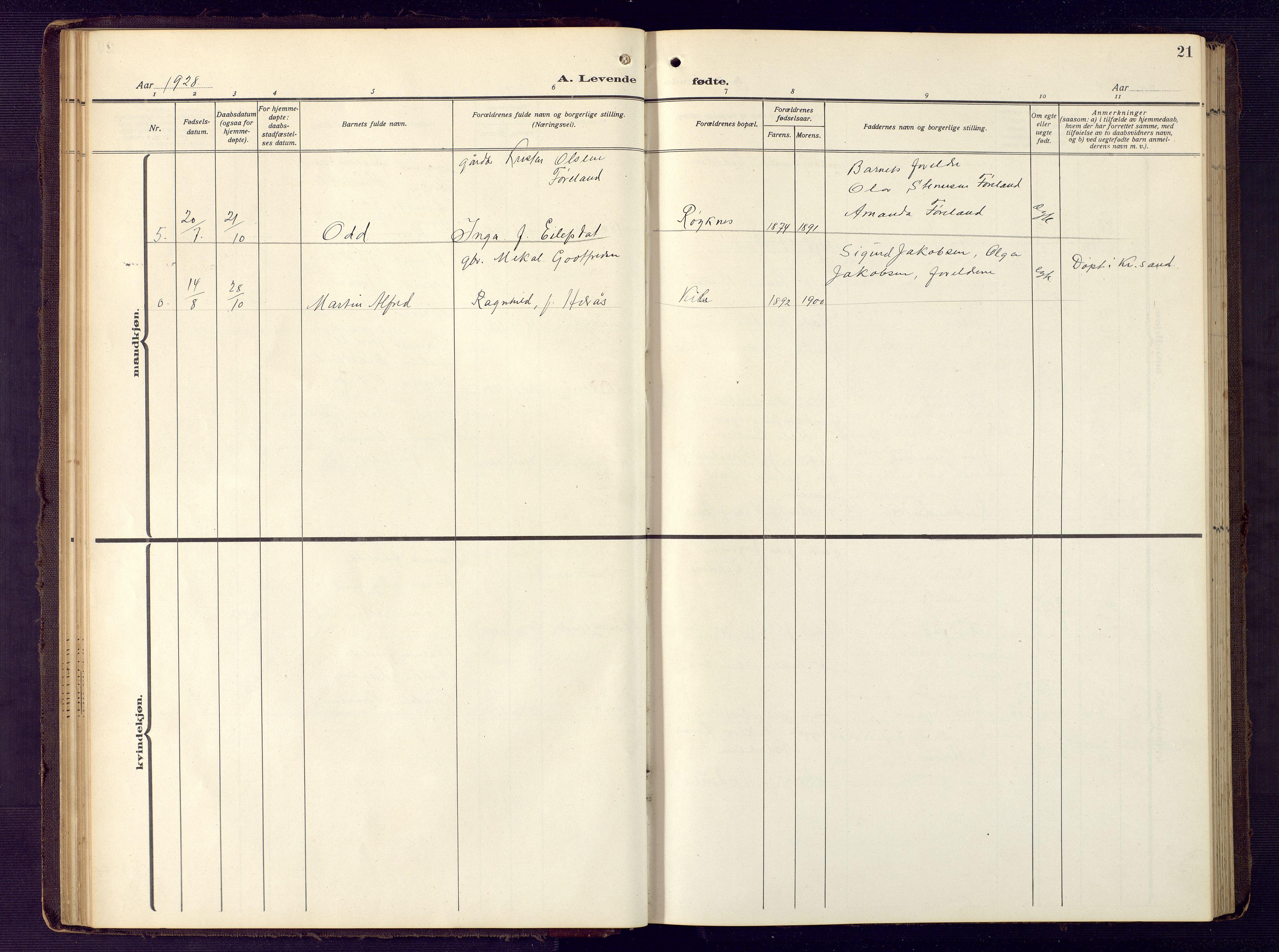 Vennesla sokneprestkontor, SAK/1111-0045/Fb/Fba/L0004: Parish register (copy) no. B 4, 1917-1948, p. 21