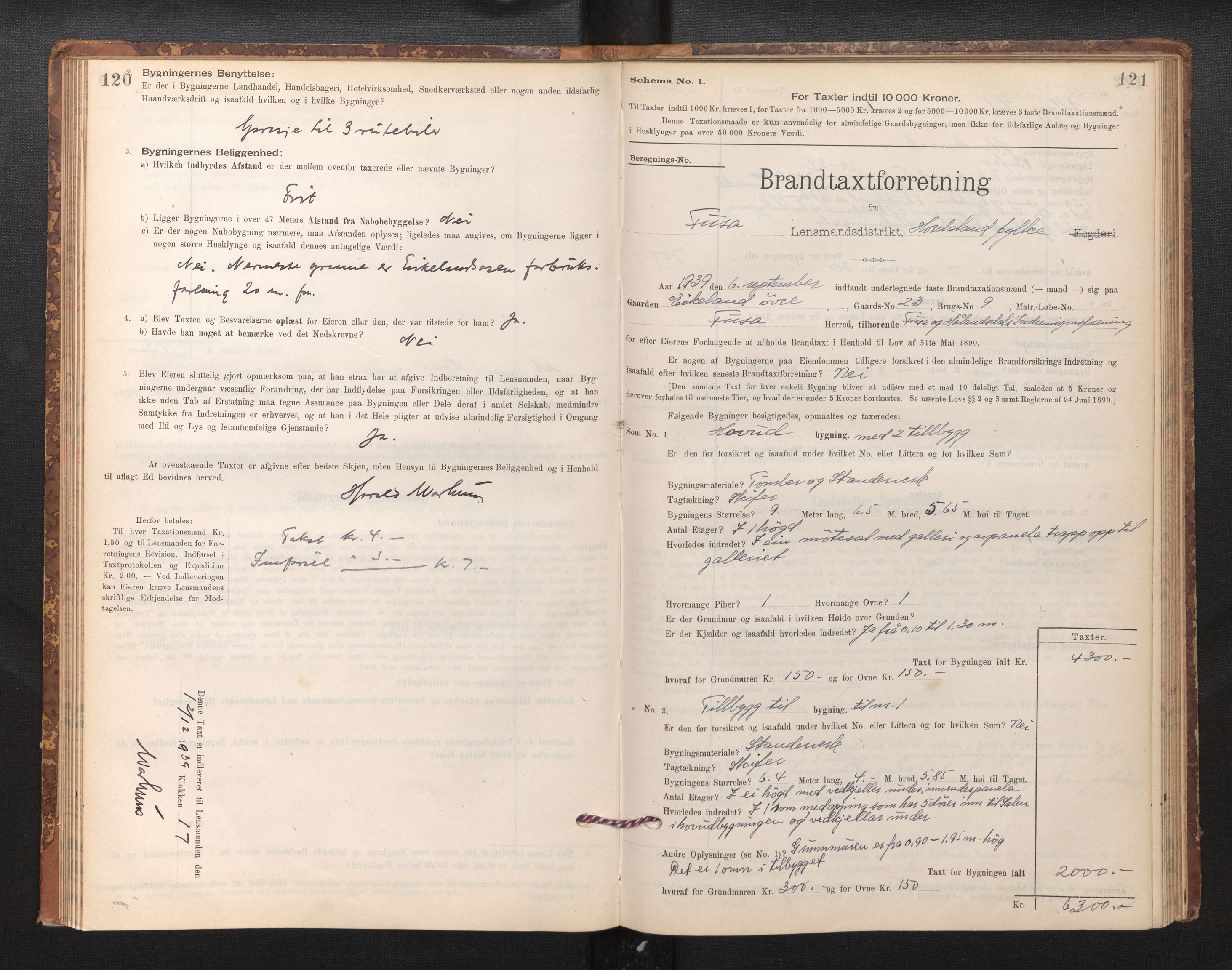 Lensmannen i Fusa, SAB/A-32401/1/0012/L0003: Branntakstprotokoll, skjematakst, 1895-1950, p. 120-121