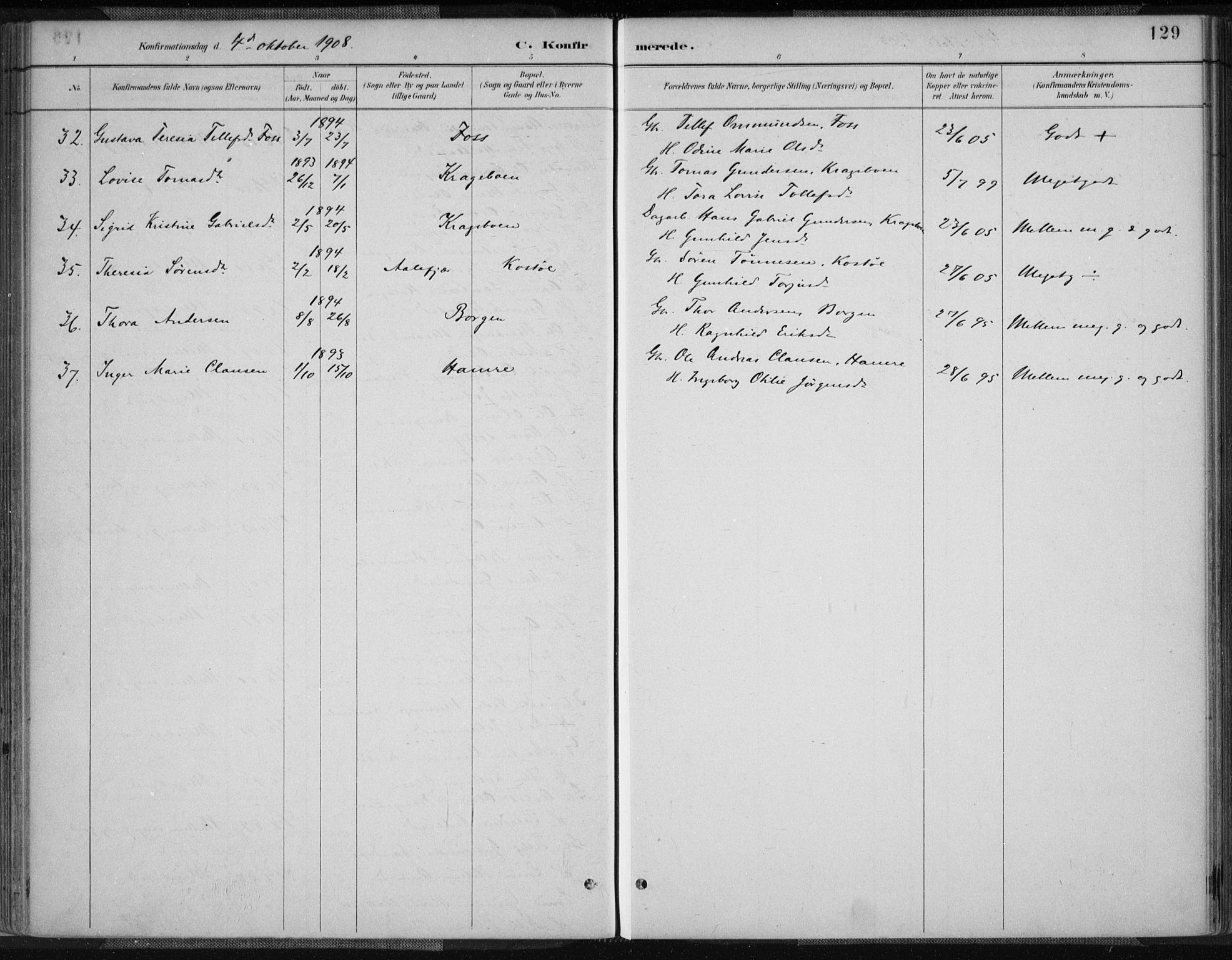 Tveit sokneprestkontor, AV/SAK-1111-0043/F/Fa/L0007: Parish register (official) no. A 7, 1887-1908, p. 129