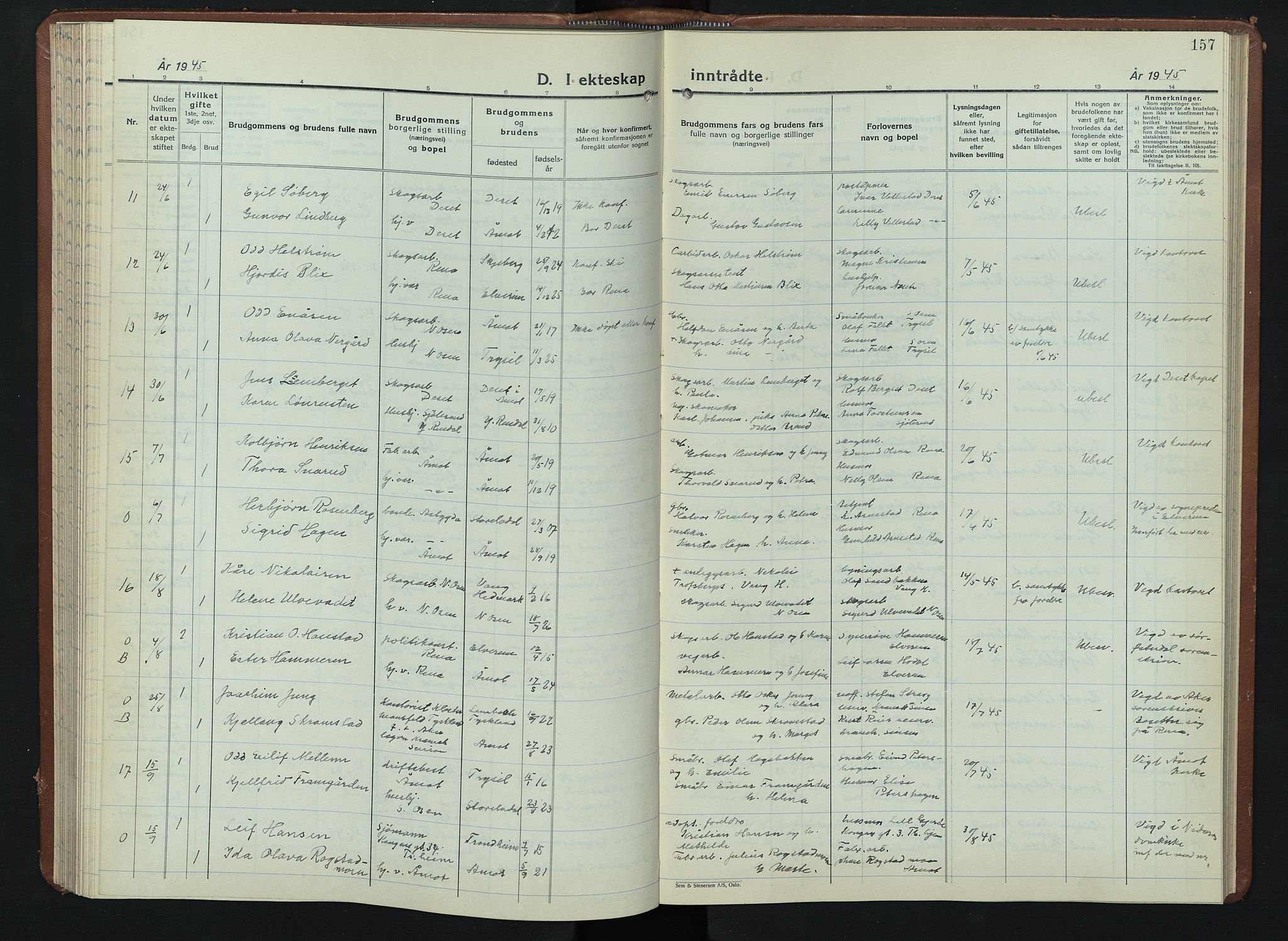 Åmot prestekontor, Hedmark, AV/SAH-PREST-056/H/Ha/Hab/L0008: Parish register (copy) no. 8, 1938-1947, p. 157