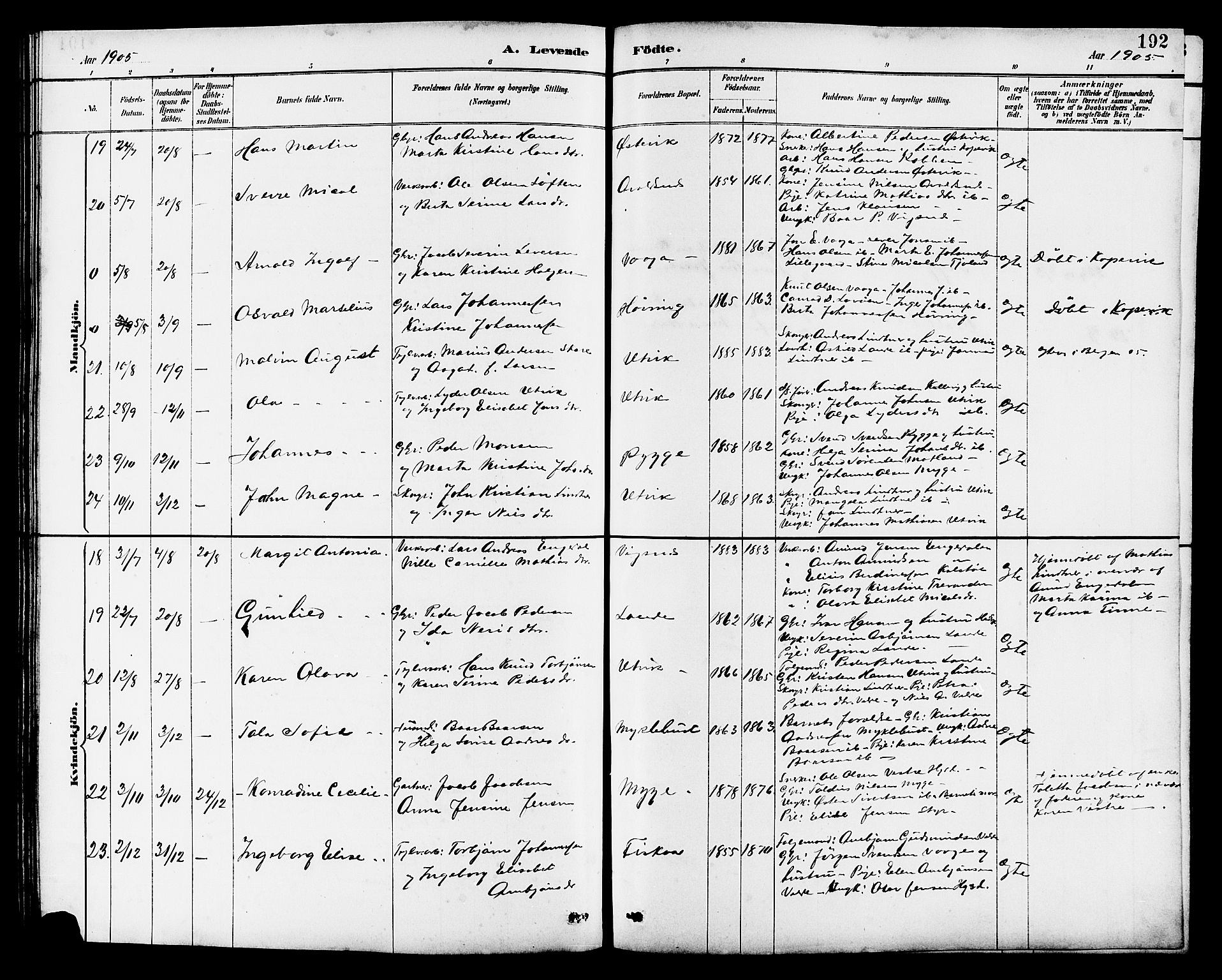 Avaldsnes sokneprestkontor, AV/SAST-A -101851/H/Ha/Hab/L0007: Parish register (copy) no. B 7, 1885-1909, p. 192