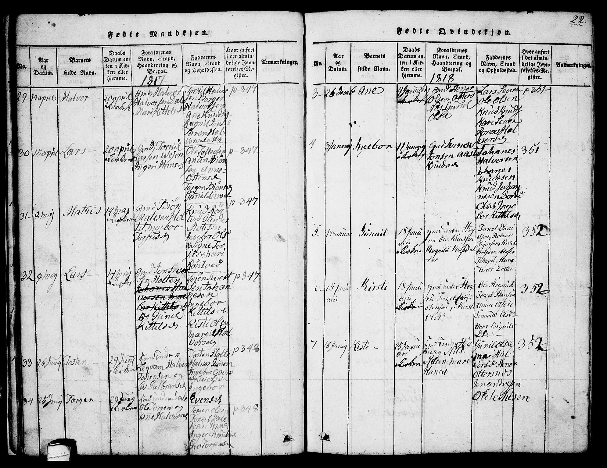 Sauherad kirkebøker, SAKO/A-298/G/Ga/L0001: Parish register (copy) no. I 1, 1815-1827, p. 22