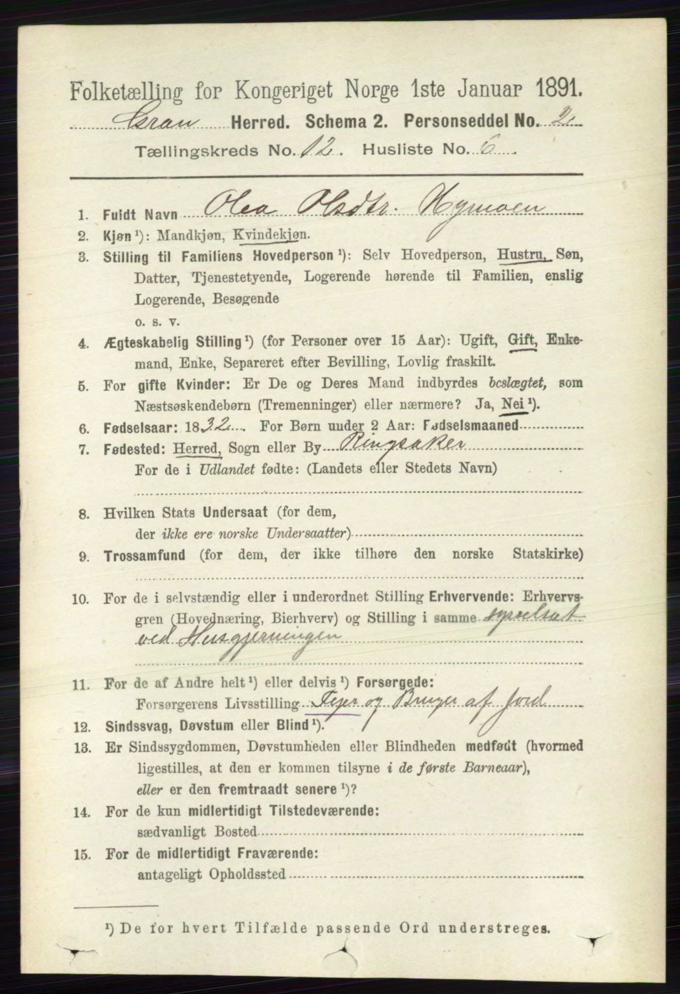 RA, 1891 census for 0534 Gran, 1891, p. 6220