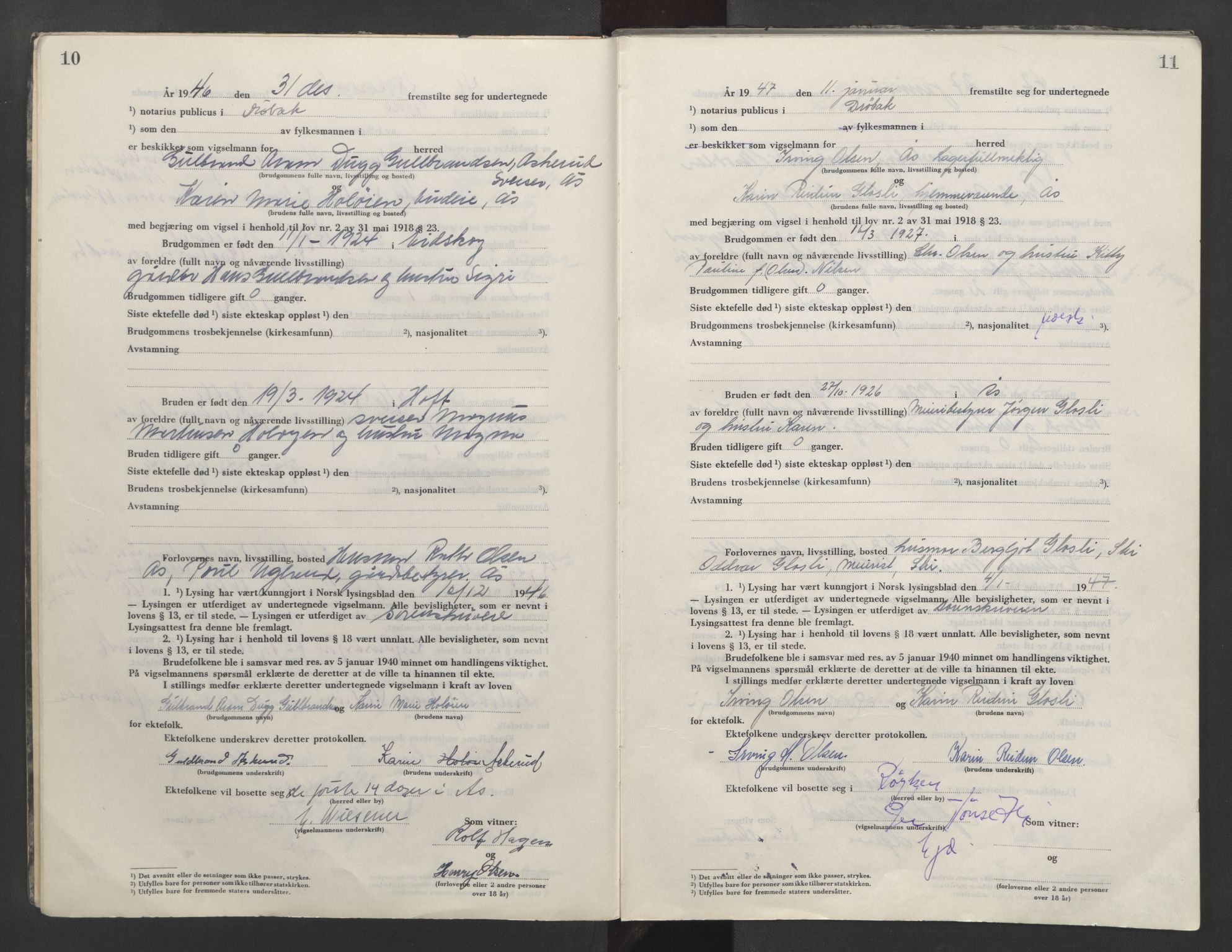 Follo sorenskriveri, AV/SAO-A-10274/L/La/Lab/L0003: Vigselsbok, 1946-1955, p. 10-11