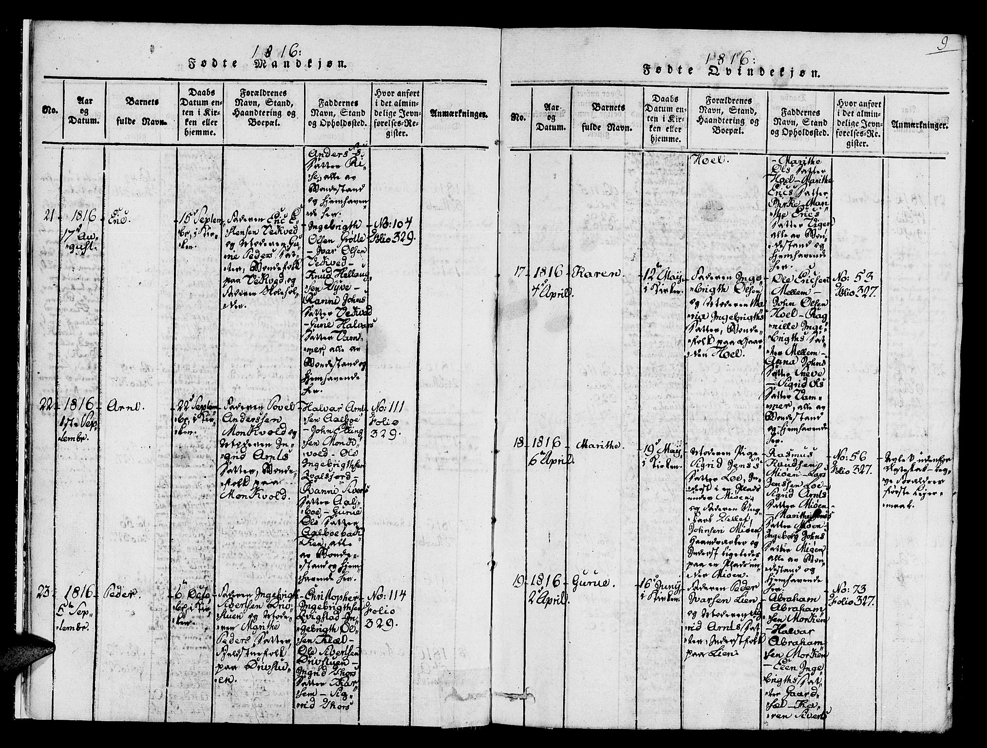 Ministerialprotokoller, klokkerbøker og fødselsregistre - Sør-Trøndelag, AV/SAT-A-1456/678/L0895: Parish register (official) no. 678A05 /1, 1816-1821, p. 9