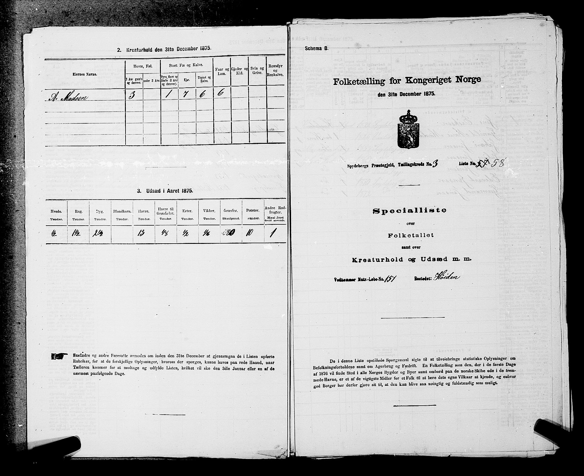 RA, 1875 census for 0123P Spydeberg, 1875, p. 412