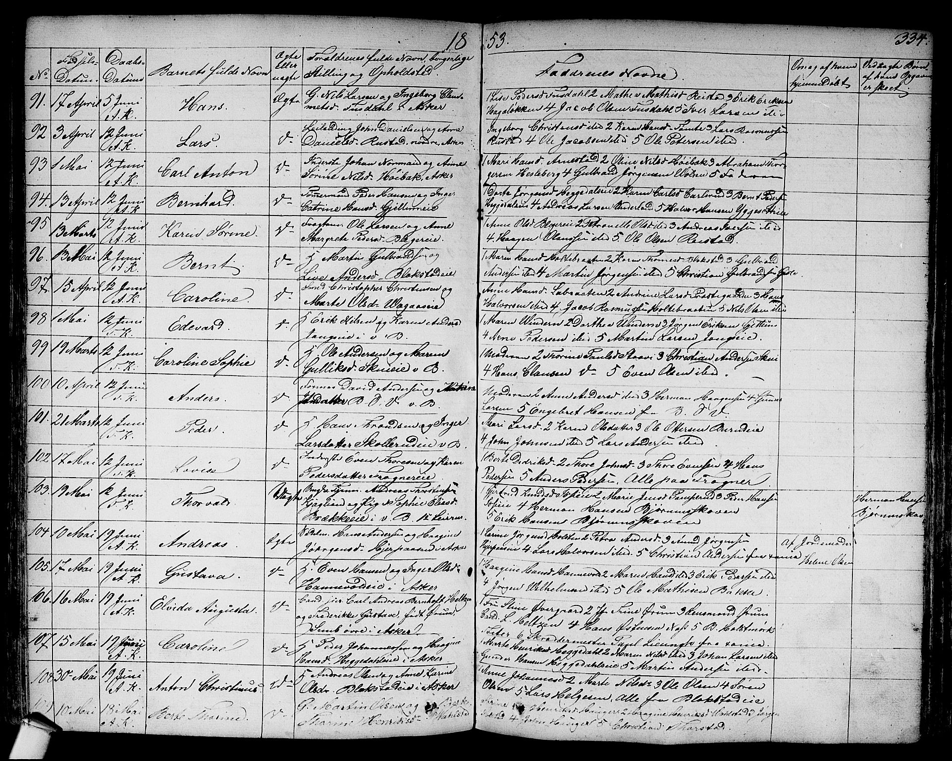 Asker prestekontor Kirkebøker, AV/SAO-A-10256a/F/Fa/L0007: Parish register (official) no. I 7, 1825-1864, p. 334