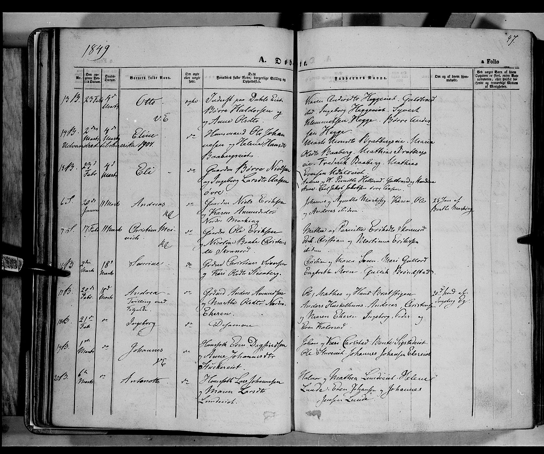 Biri prestekontor, AV/SAH-PREST-096/H/Ha/Haa/L0005: Parish register (official) no. 5, 1843-1854, p. 47