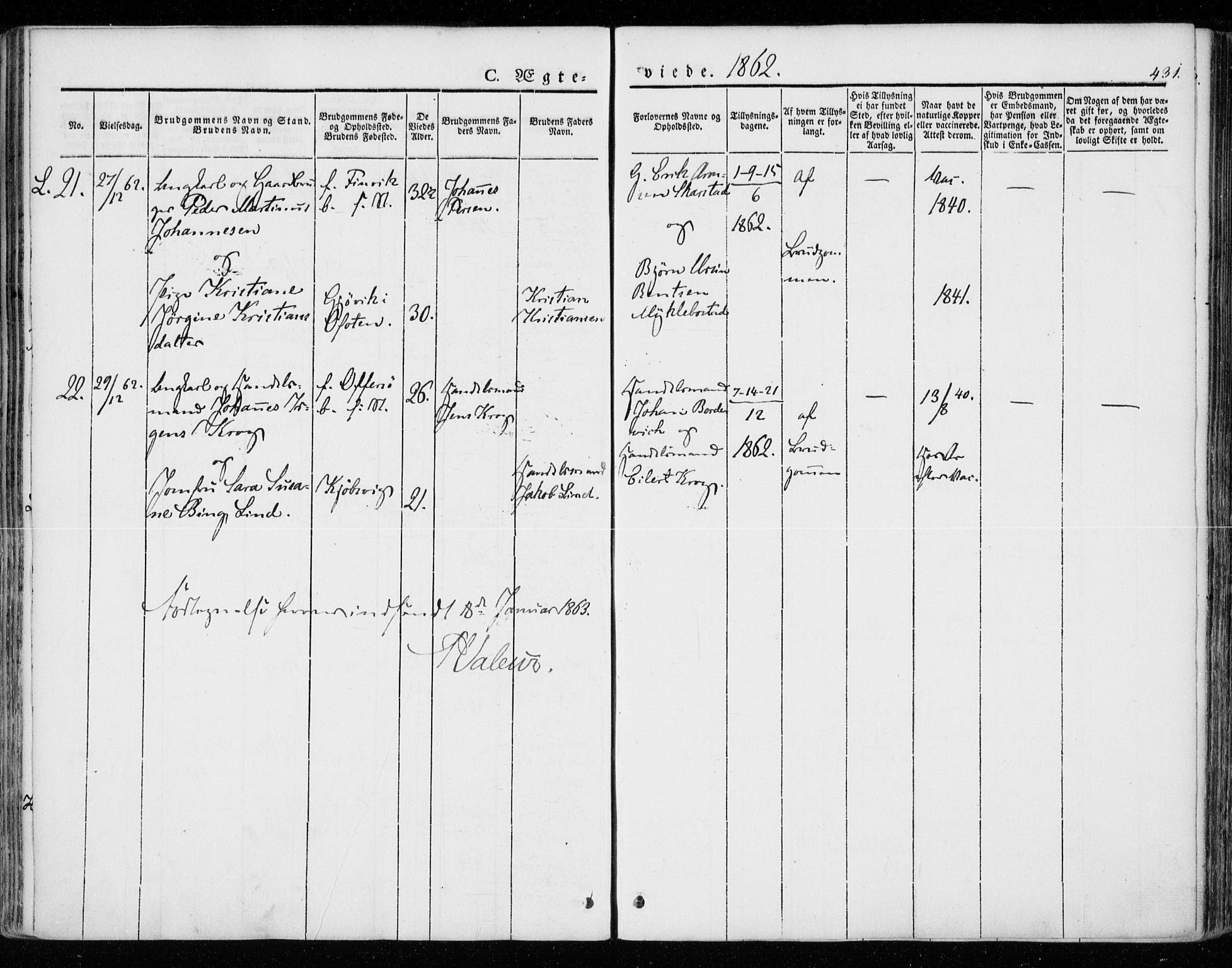 Ministerialprotokoller, klokkerbøker og fødselsregistre - Nordland, AV/SAT-A-1459/872/L1033: Parish register (official) no. 872A08, 1840-1863, p. 431