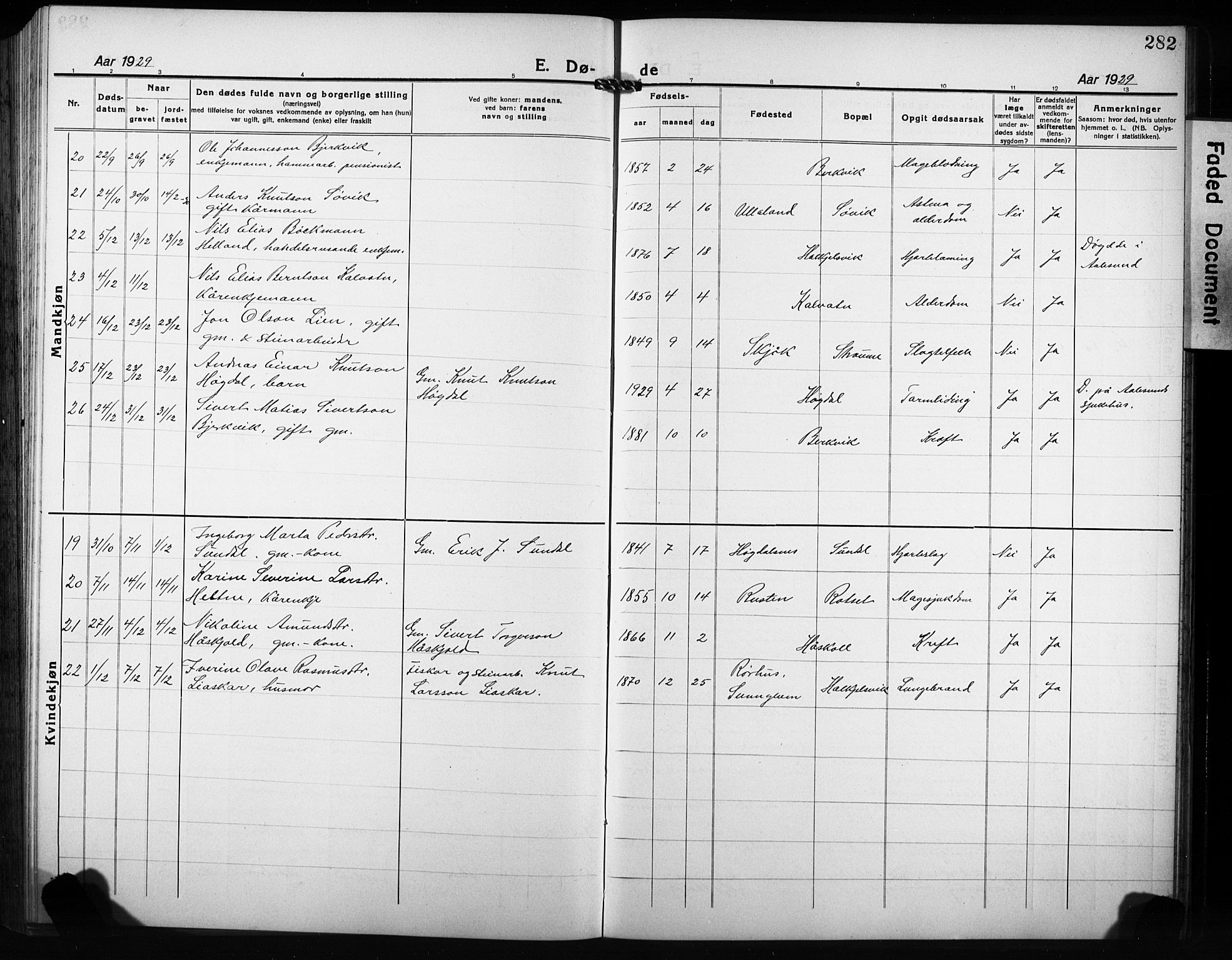 Ministerialprotokoller, klokkerbøker og fødselsregistre - Møre og Romsdal, AV/SAT-A-1454/511/L0160: Parish register (copy) no. 511C06, 1920-1932, p. 282