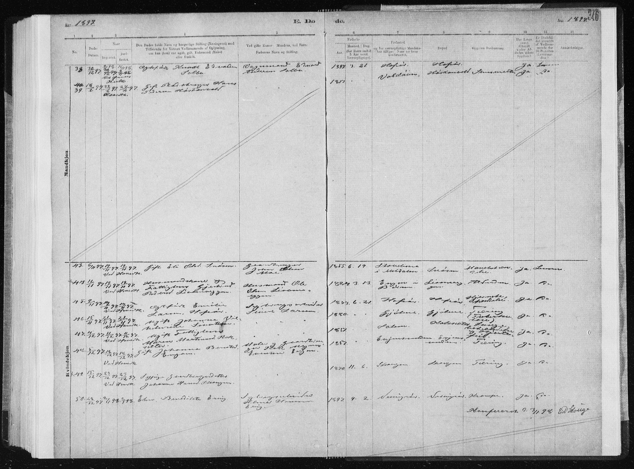 Ministerialprotokoller, klokkerbøker og fødselsregistre - Sør-Trøndelag, AV/SAT-A-1456/668/L0818: Parish register (copy) no. 668C07, 1885-1898, p. 346