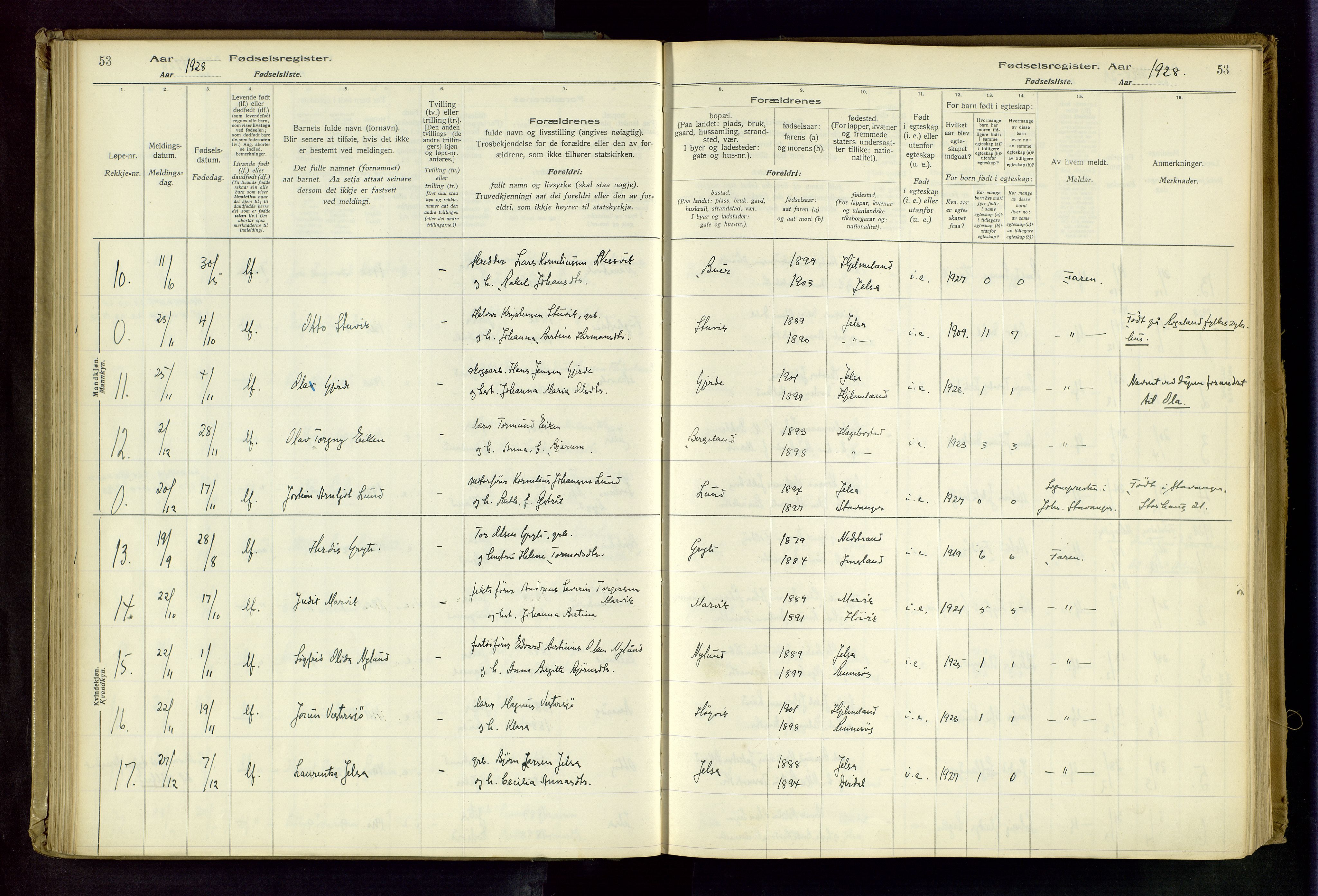 Jelsa sokneprestkontor, AV/SAST-A-101842/02/I: Birth register no. 13, 1916-1982, p. 53