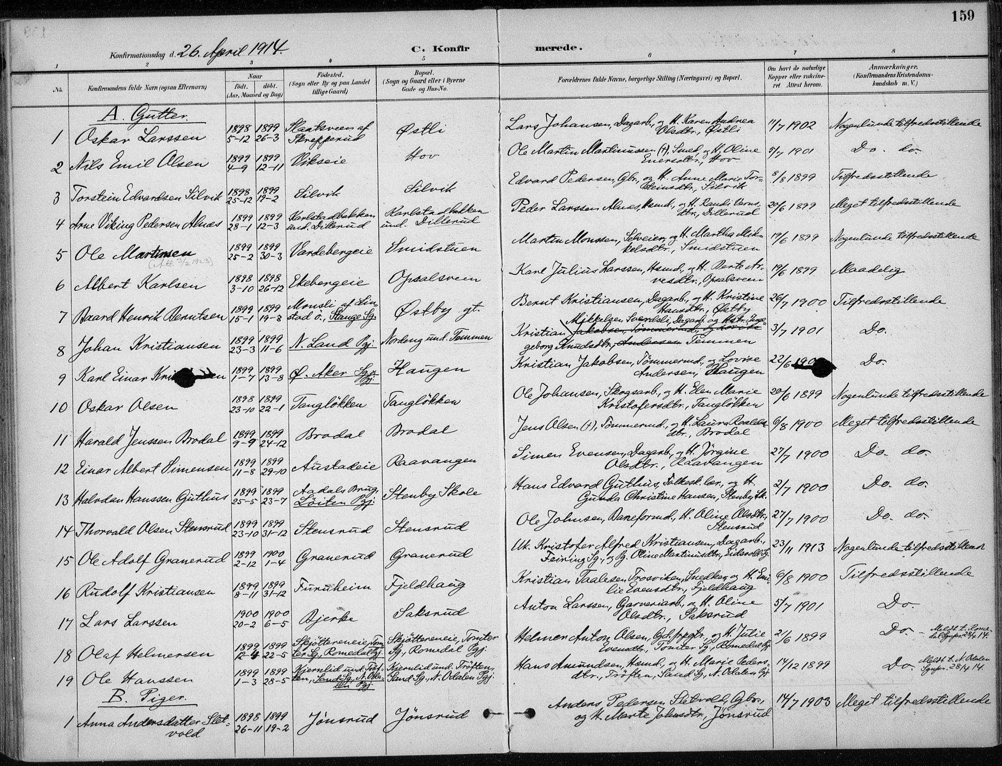 Stange prestekontor, AV/SAH-PREST-002/K/L0023: Parish register (official) no. 23, 1897-1920, p. 159