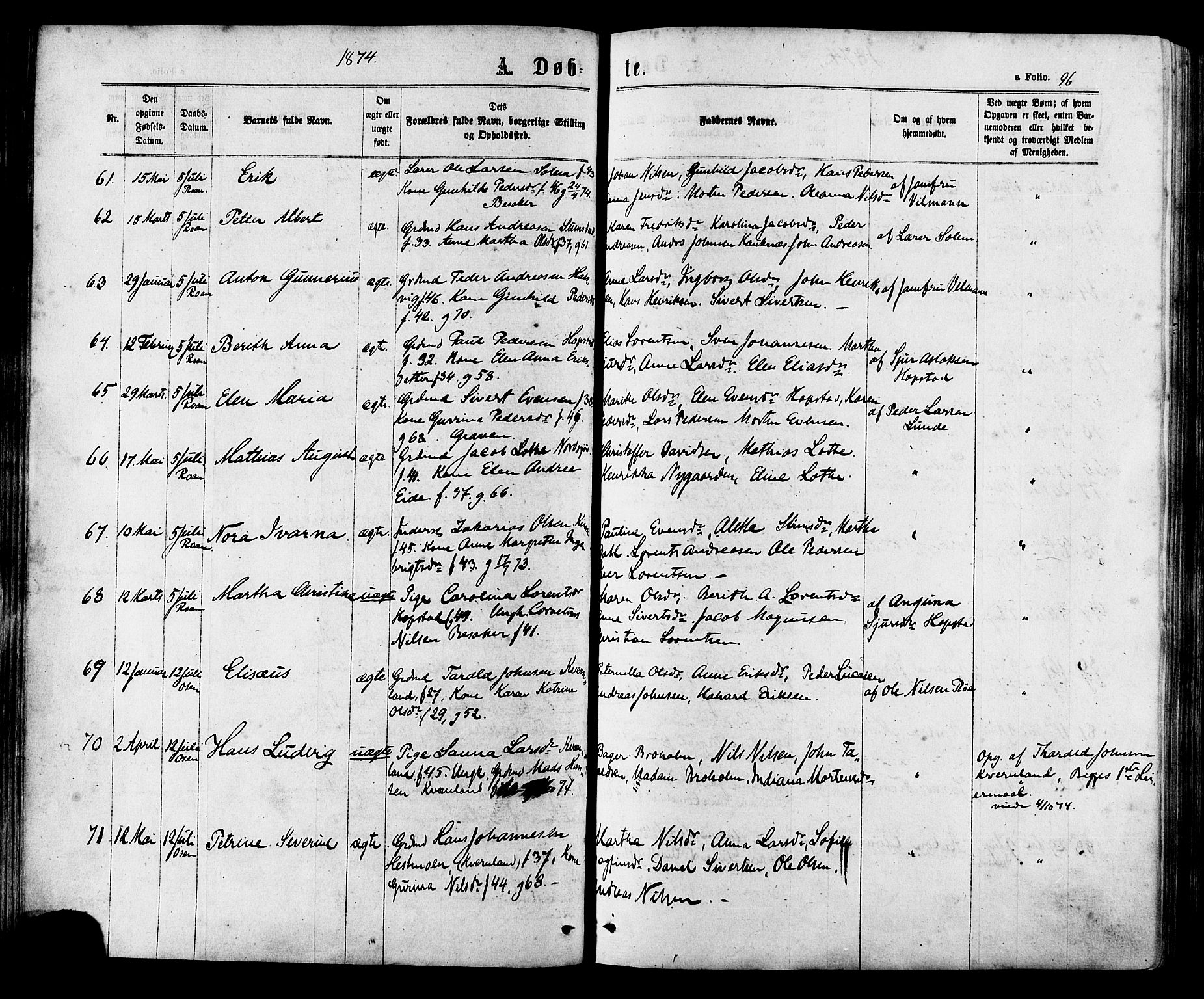 Ministerialprotokoller, klokkerbøker og fødselsregistre - Sør-Trøndelag, AV/SAT-A-1456/657/L0706: Parish register (official) no. 657A07, 1867-1878, p. 96