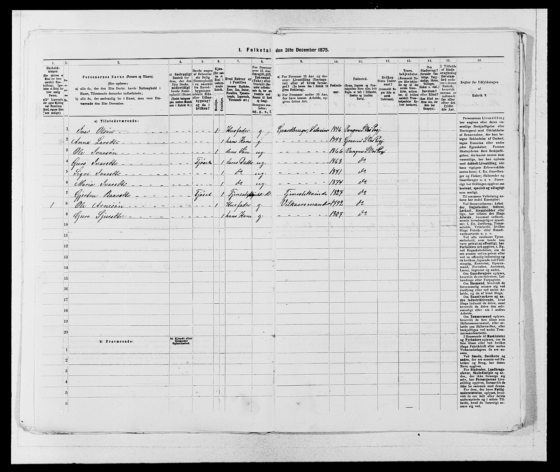 SAB, 1875 census for 1235P Voss, 1875, p. 1136