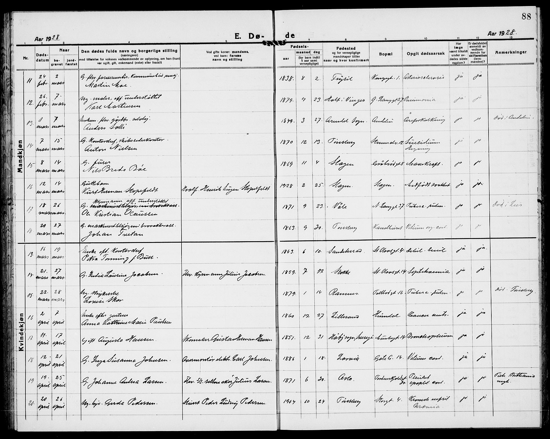 Tønsberg kirkebøker, AV/SAKO-A-330/G/Ga/L0018: Parish register (copy) no. 18, 1920-1935, p. 88