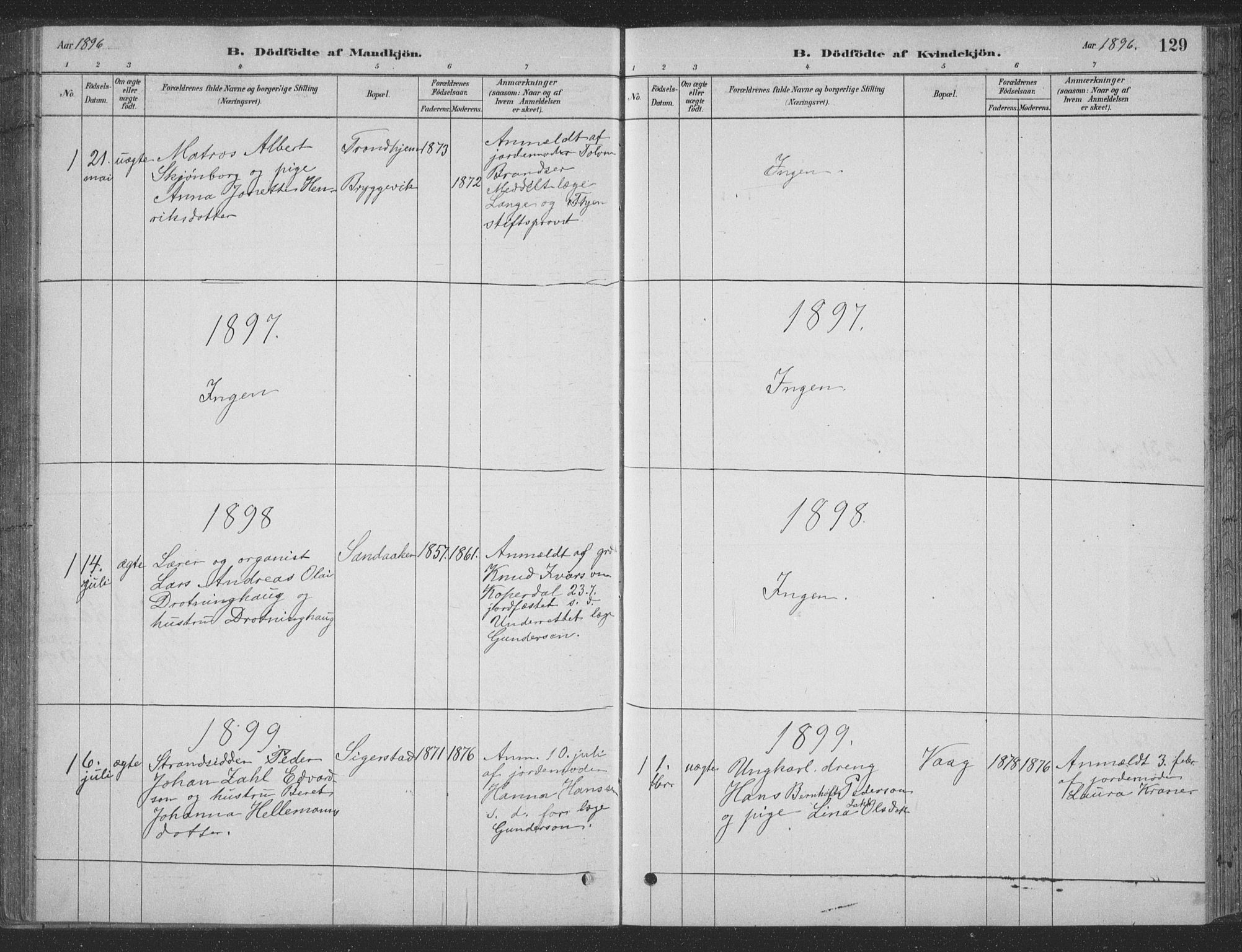 Ministerialprotokoller, klokkerbøker og fødselsregistre - Nordland, AV/SAT-A-1459/835/L0532: Parish register (copy) no. 835C04, 1880-1905, p. 129