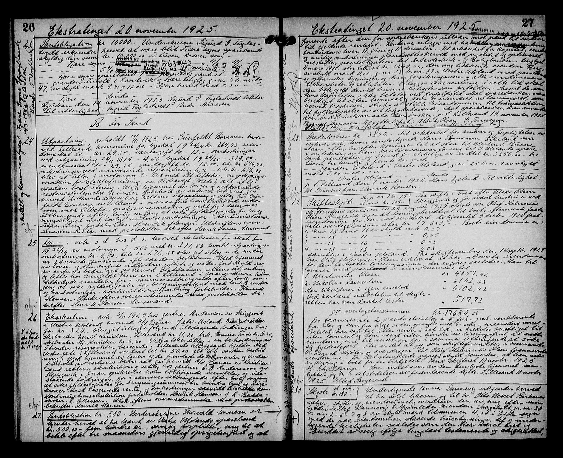 Vestre Nedenes/Sand sorenskriveri, AV/SAK-1221-0010/G/Gb/Gba/L0035: Mortgage book no. 61, 1925-1929, p. 26-27
