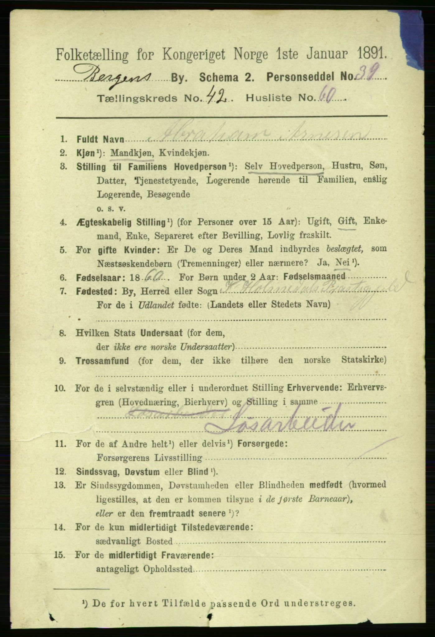 RA, 1891 Census for 1301 Bergen, 1891, p. 50882