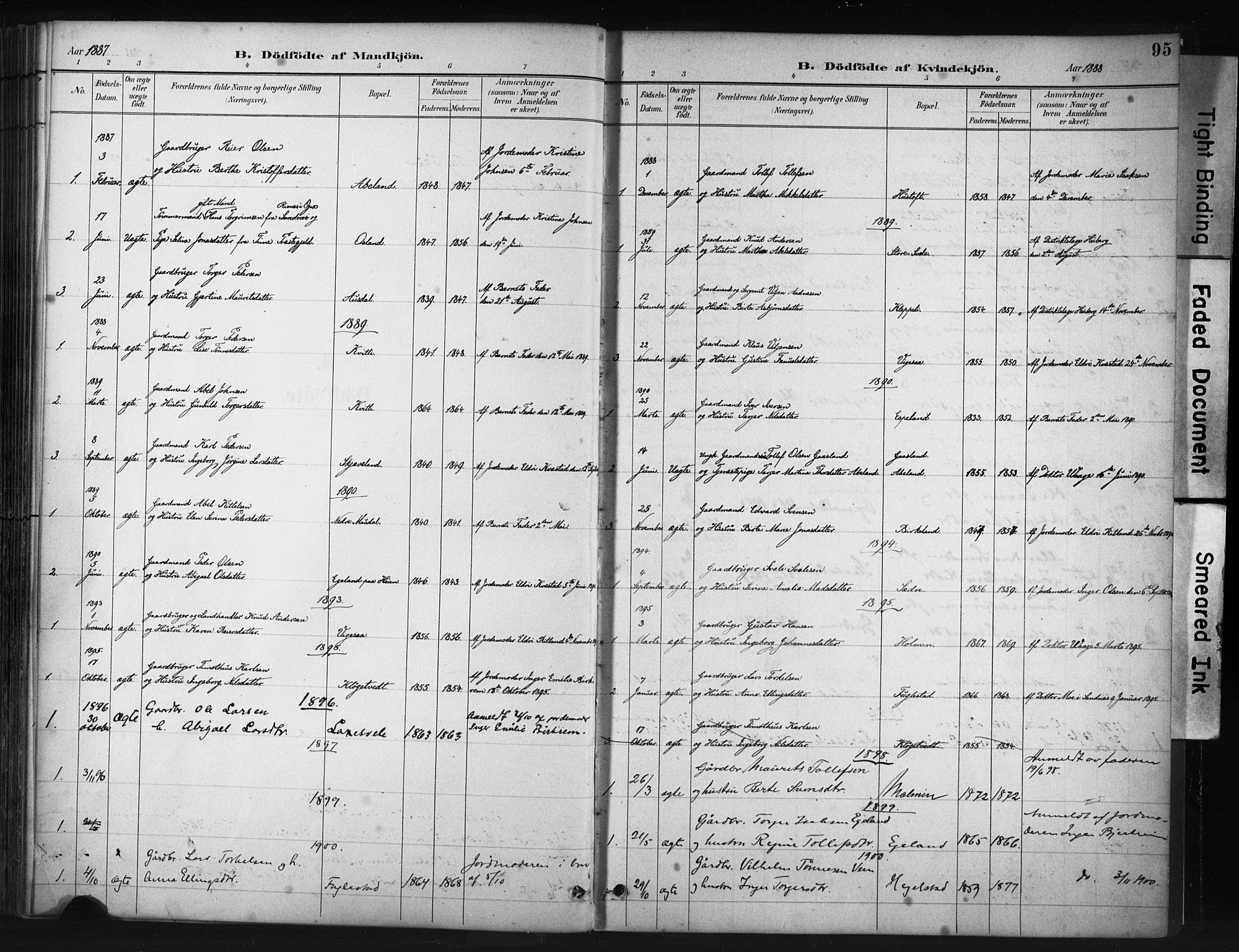 Helleland sokneprestkontor, AV/SAST-A-101810: Parish register (official) no. A 9, 1887-1908, p. 95