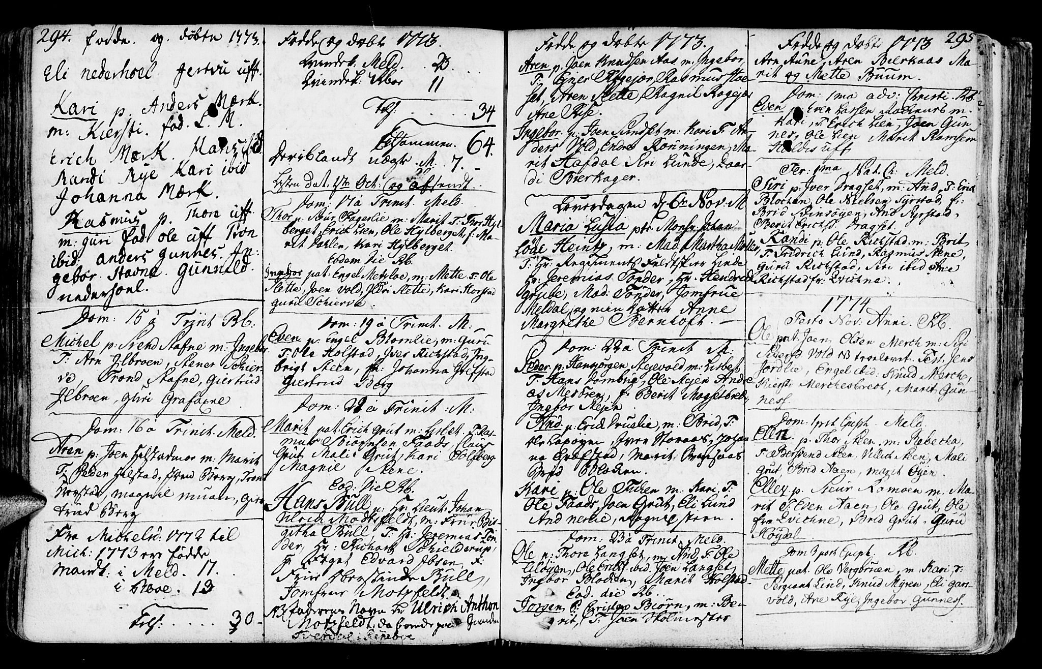 Ministerialprotokoller, klokkerbøker og fødselsregistre - Sør-Trøndelag, SAT/A-1456/672/L0851: Parish register (official) no. 672A04, 1751-1775, p. 294-295