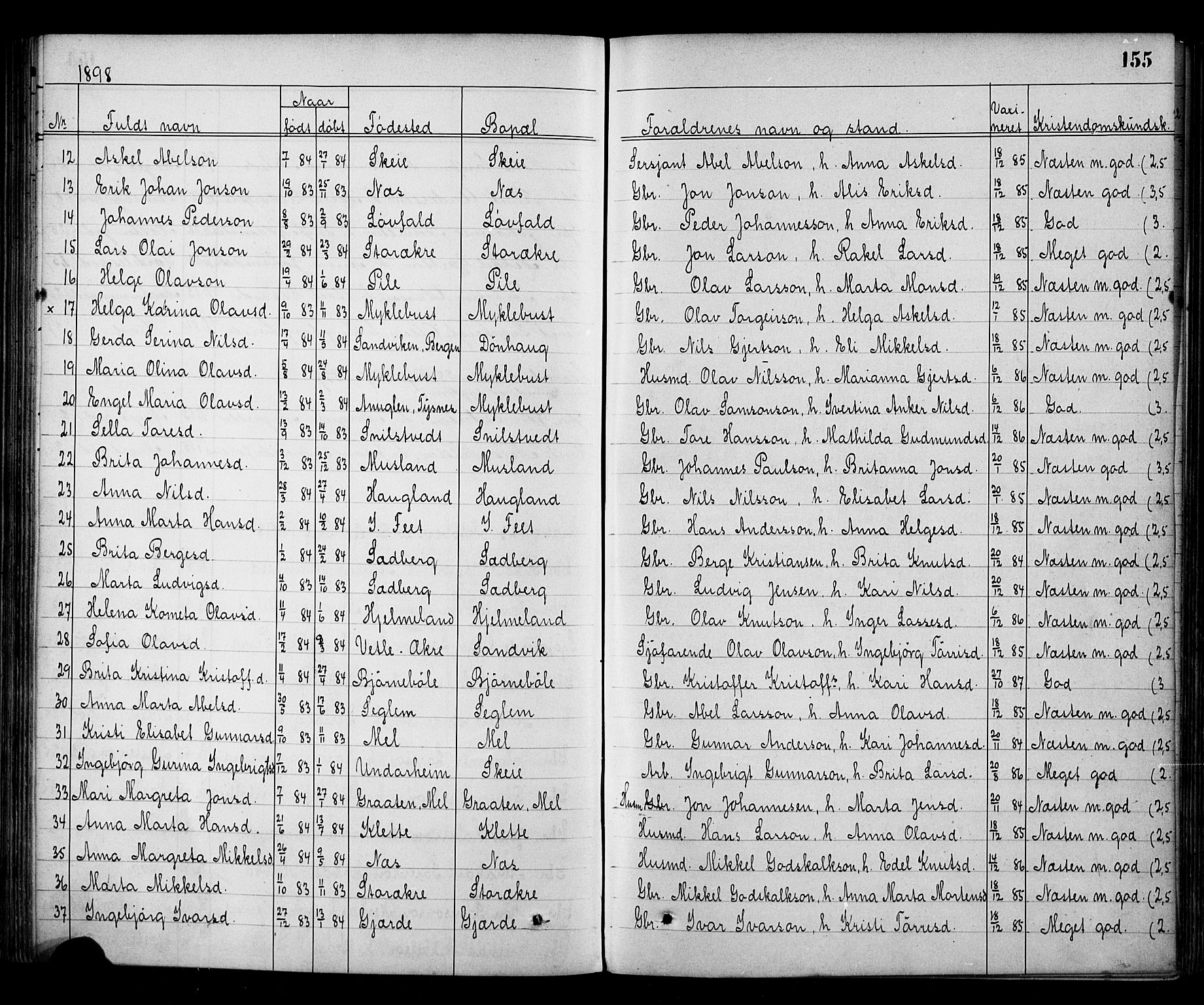 Kvinnherad sokneprestembete, SAB/A-76401/H/Hab: Parish register (copy) no. A 2, 1873-1900, p. 155