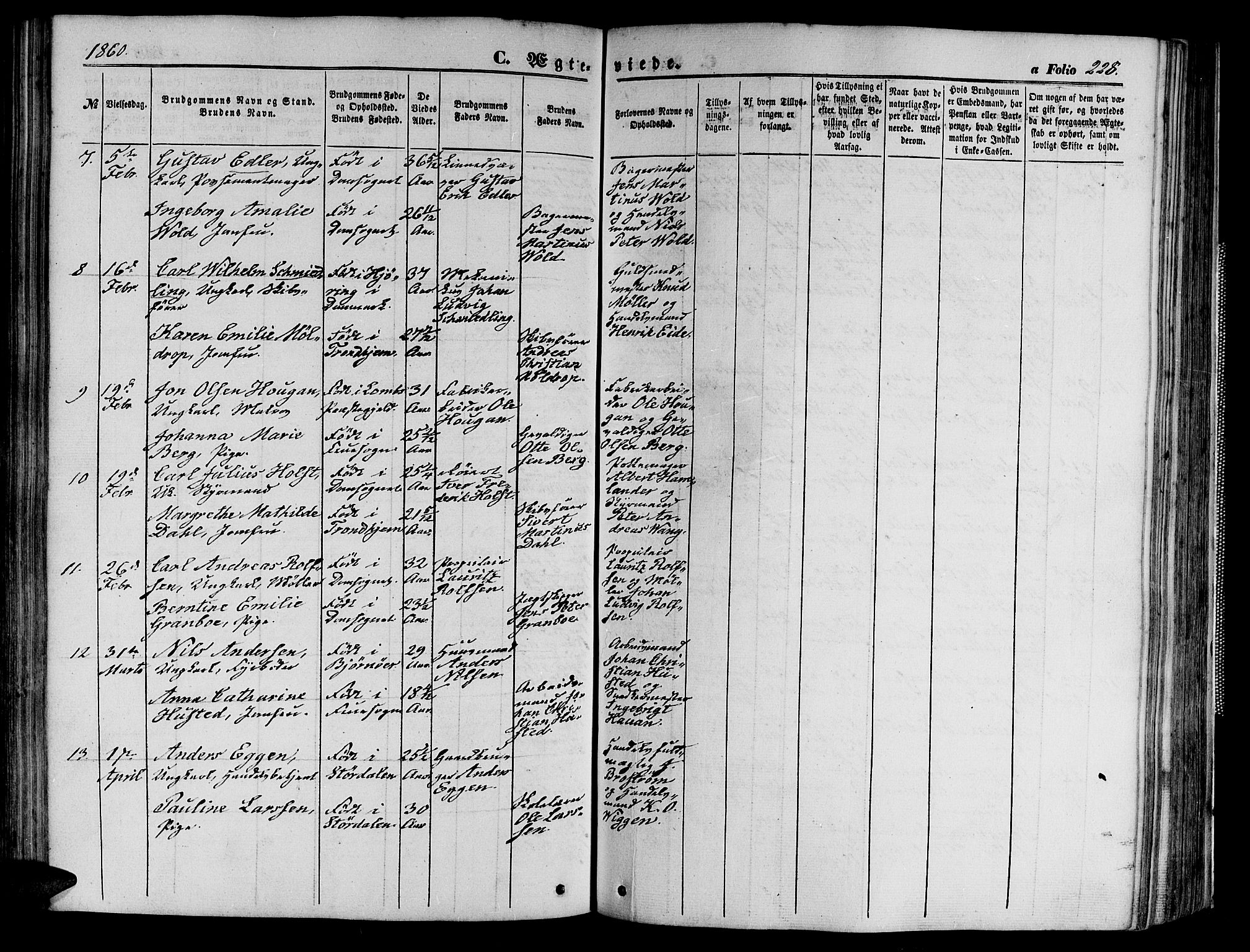 Ministerialprotokoller, klokkerbøker og fødselsregistre - Sør-Trøndelag, SAT/A-1456/602/L0139: Parish register (copy) no. 602C07, 1859-1864, p. 228