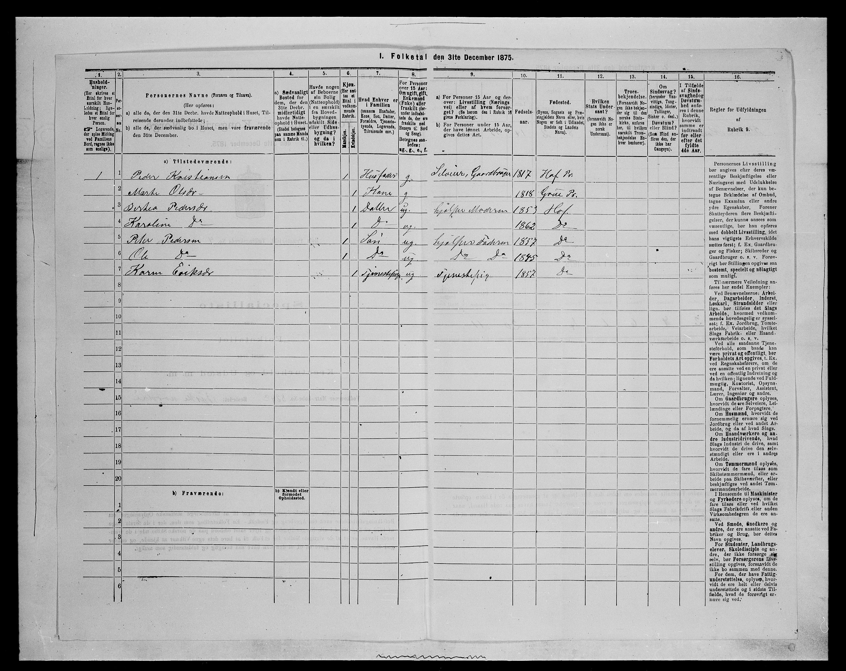 SAH, 1875 census for 0424P Hof, 1875, p. 697