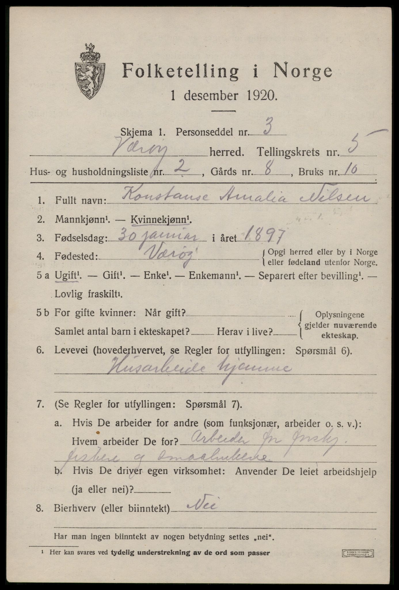 SAT, 1920 census for Værøy, 1920, p. 3131