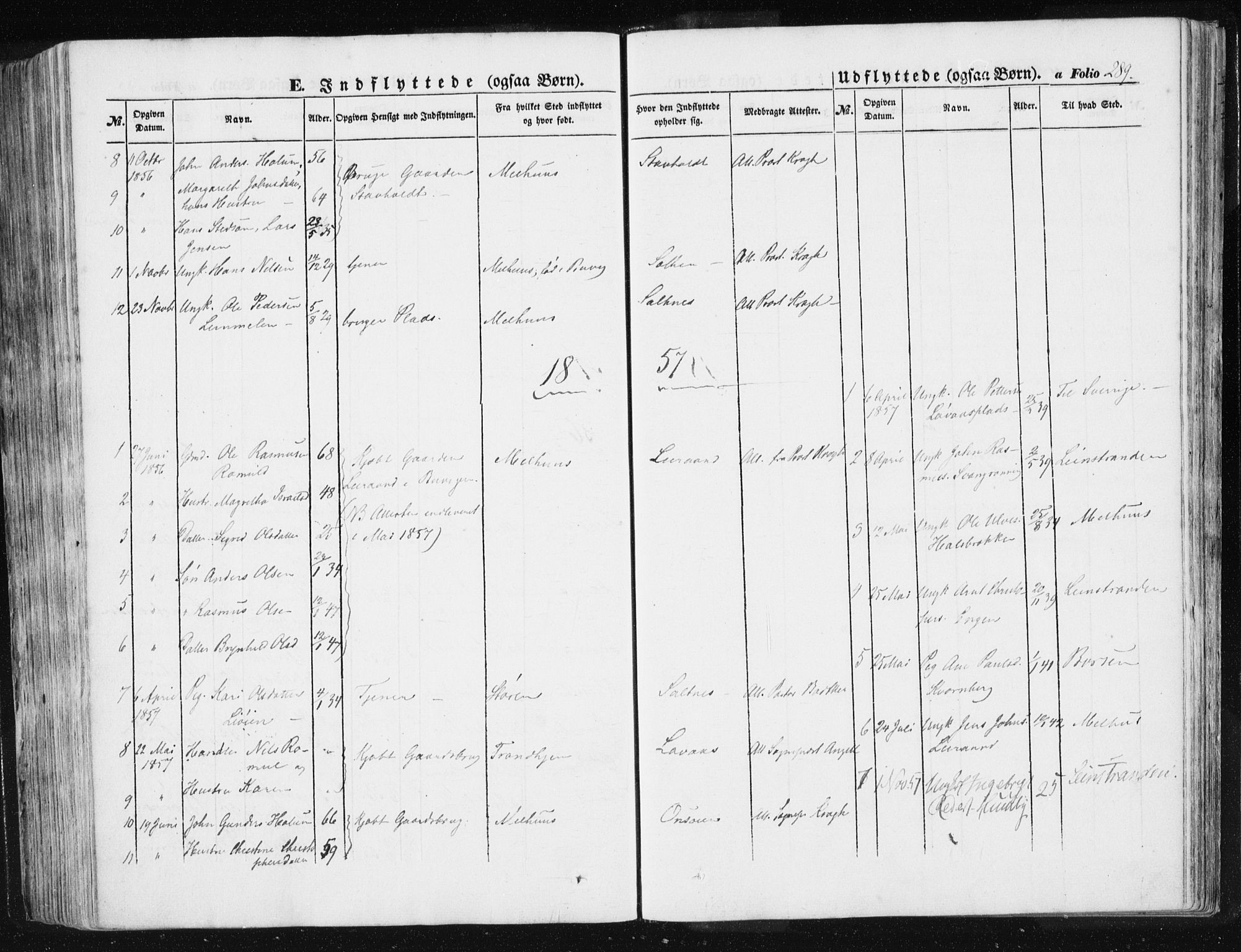Ministerialprotokoller, klokkerbøker og fødselsregistre - Sør-Trøndelag, SAT/A-1456/612/L0376: Parish register (official) no. 612A08, 1846-1859, p. 289