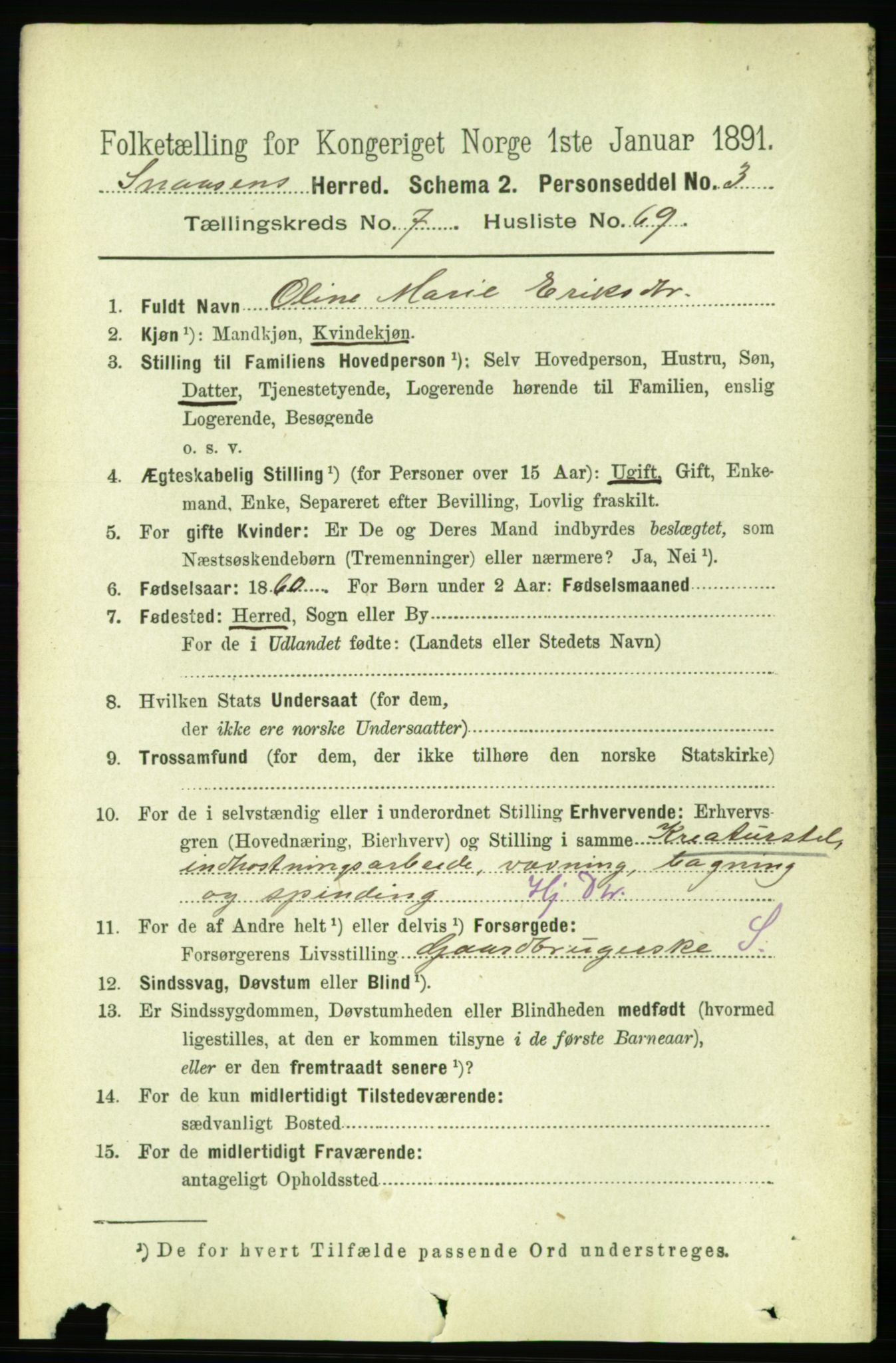 RA, 1891 census for 1736 Snåsa, 1891, p. 2660