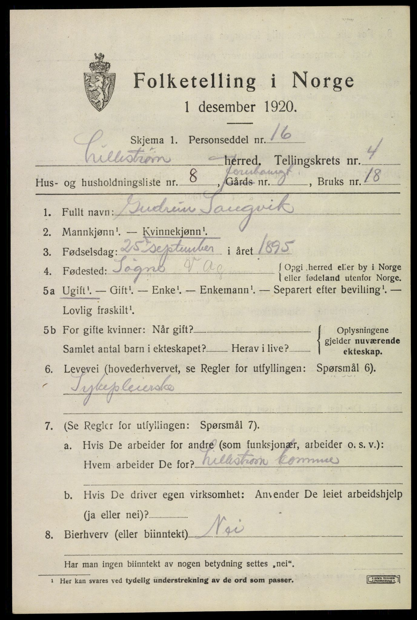 SAO, 1920 census for Lillestrøm, 1920, p. 11314