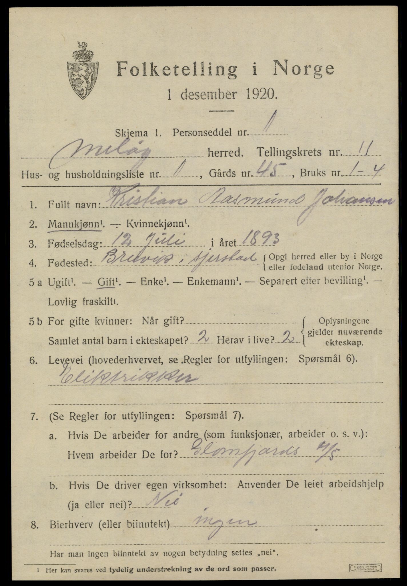 SAT, 1920 census for Meløy, 1920, p. 5529