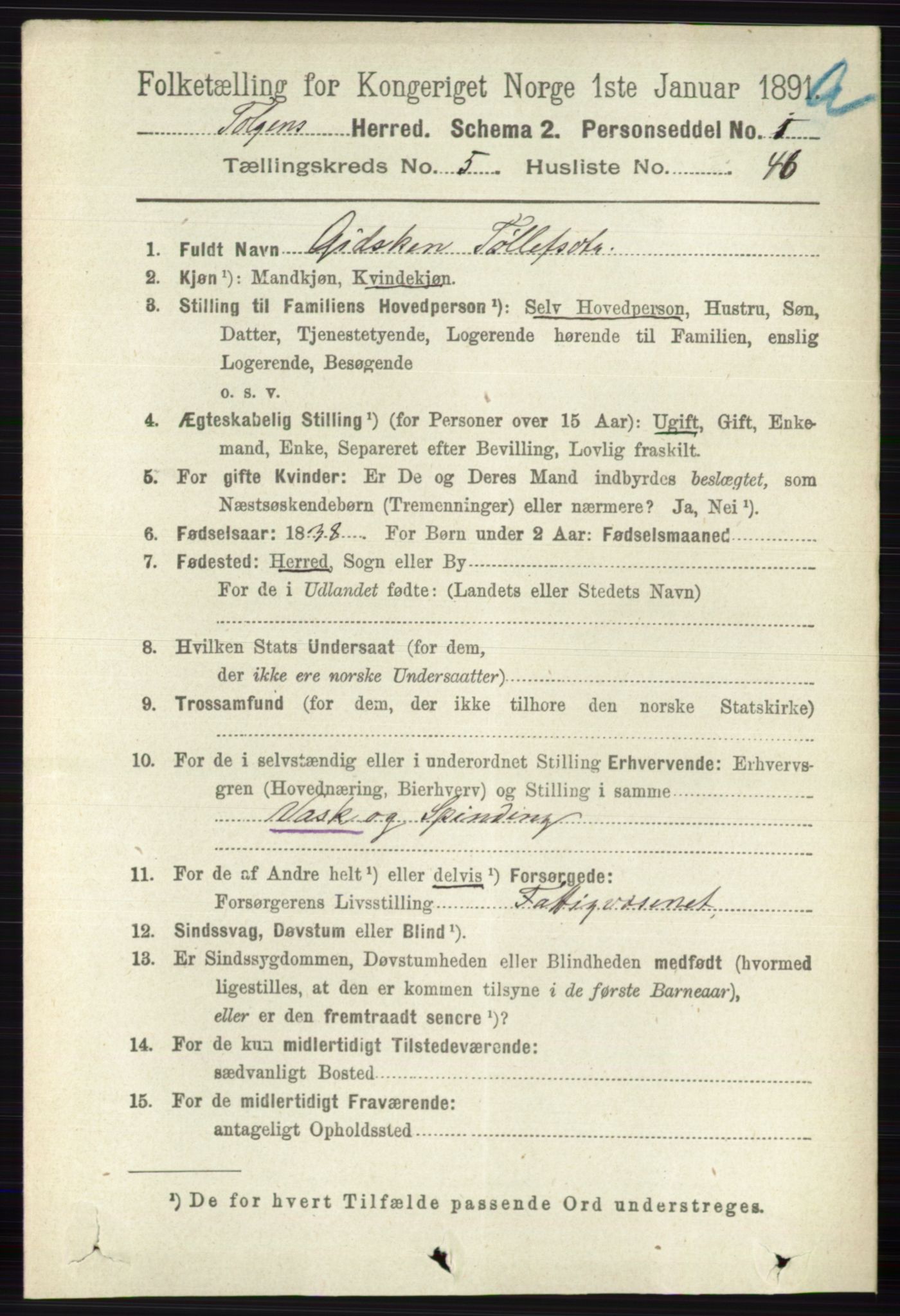 RA, 1891 census for 0436 Tolga, 1891, p. 1575