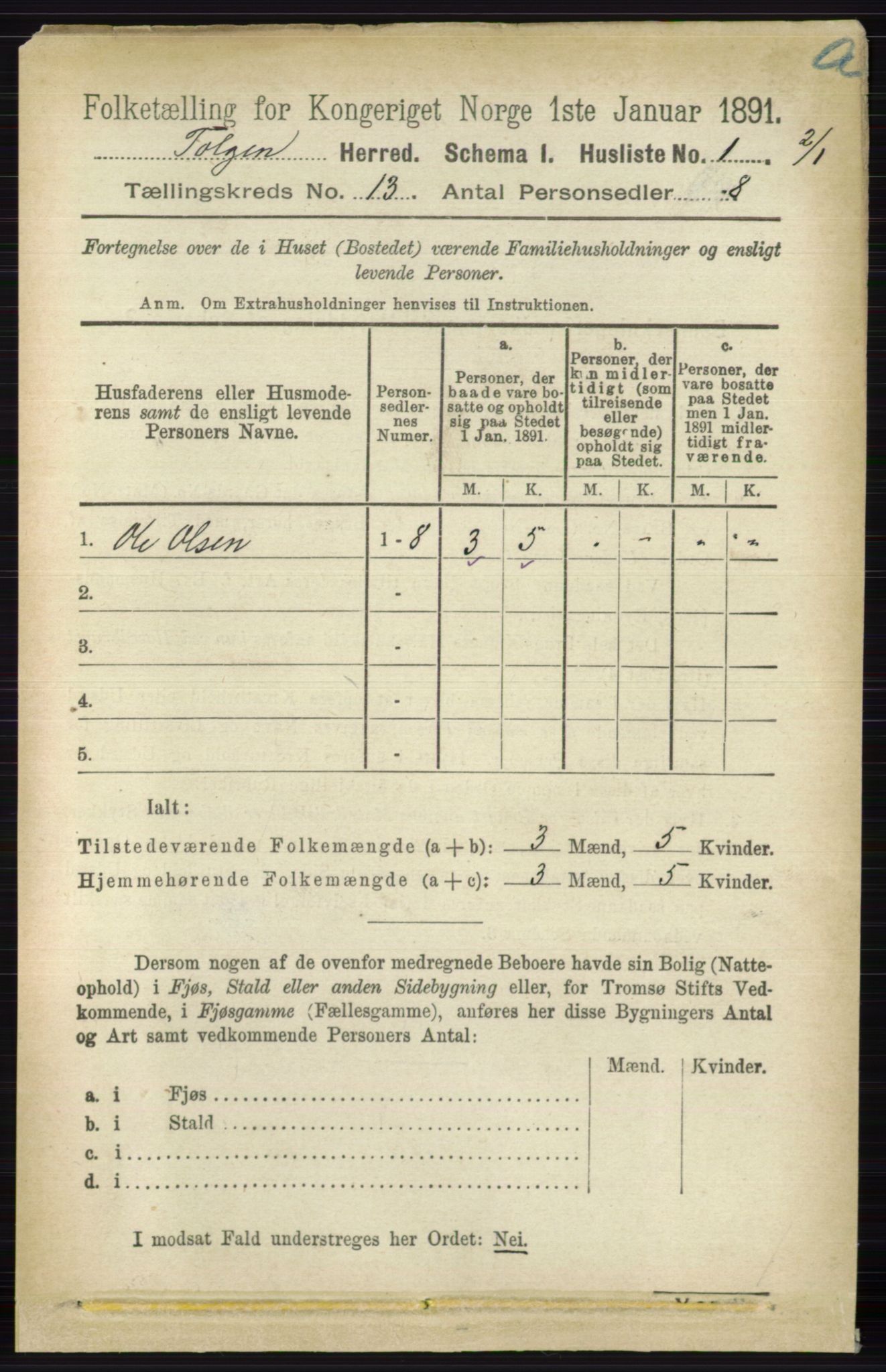 RA, 1891 census for 0436 Tolga, 1891, p. 3846