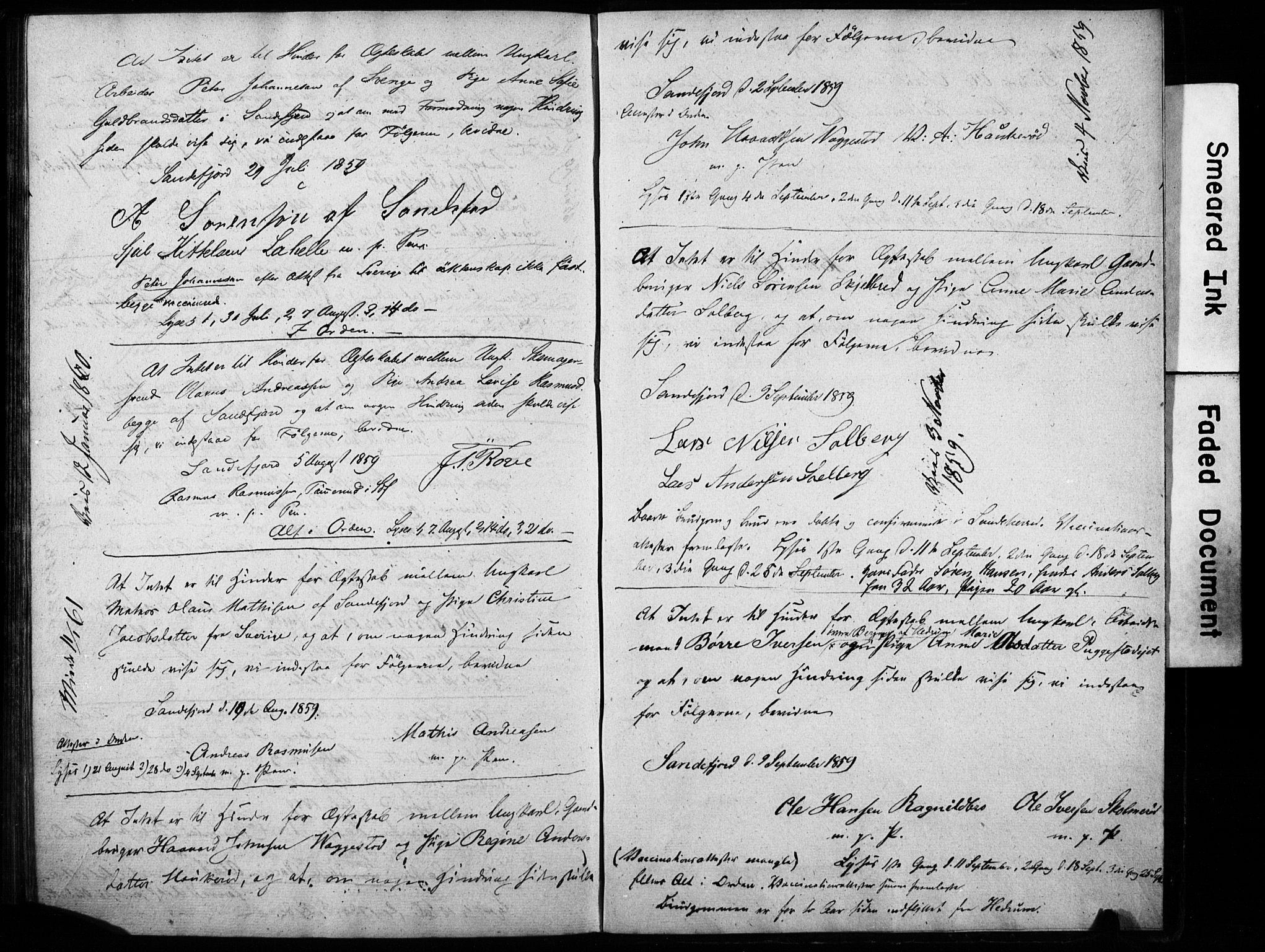 Sandar kirkebøker, AV/SAKO-A-243/H/Ha/L000I: Banns register no. I, 1854-1859