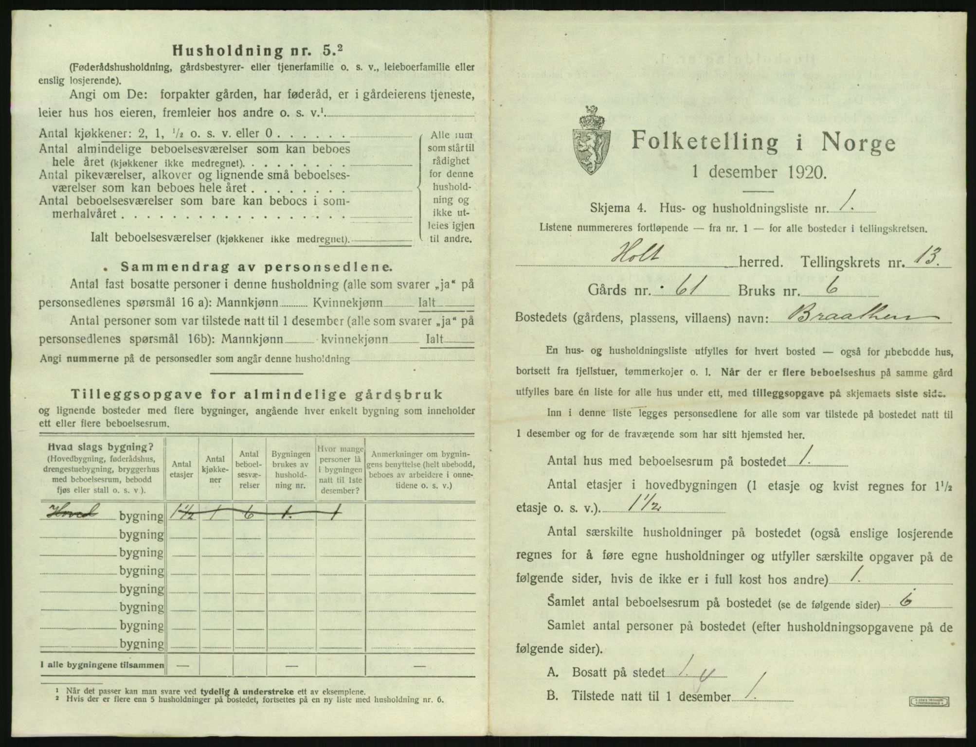 SAK, 1920 census for Holt, 1920, p. 1356