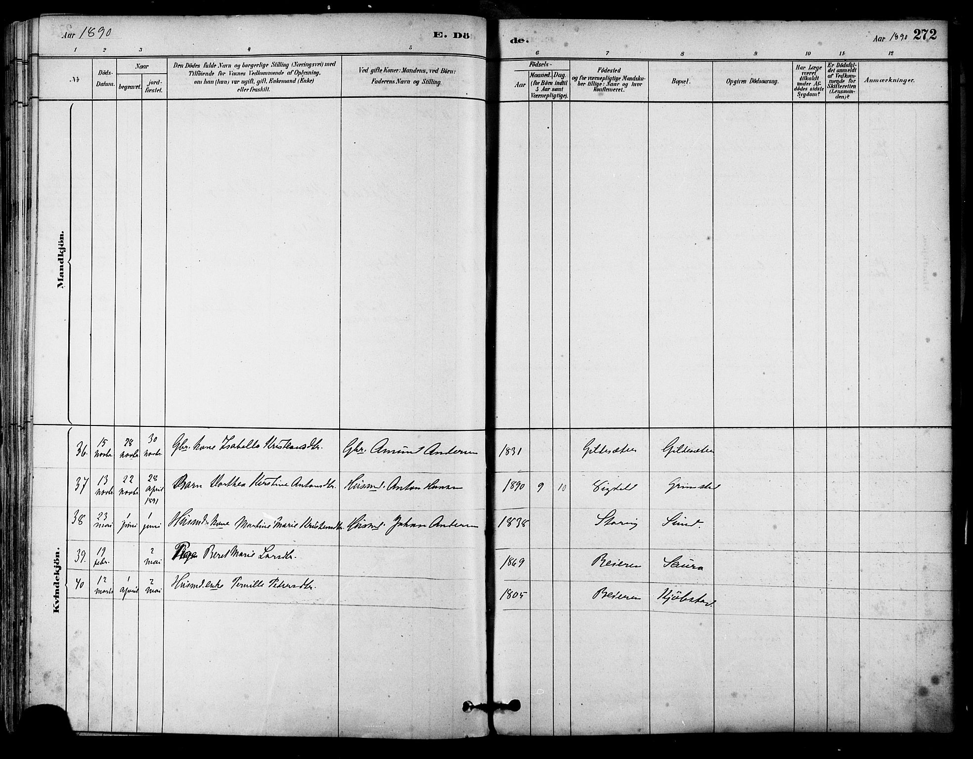 Ministerialprotokoller, klokkerbøker og fødselsregistre - Nordland, AV/SAT-A-1459/805/L0099: Parish register (official) no. 805A06, 1880-1891, p. 272