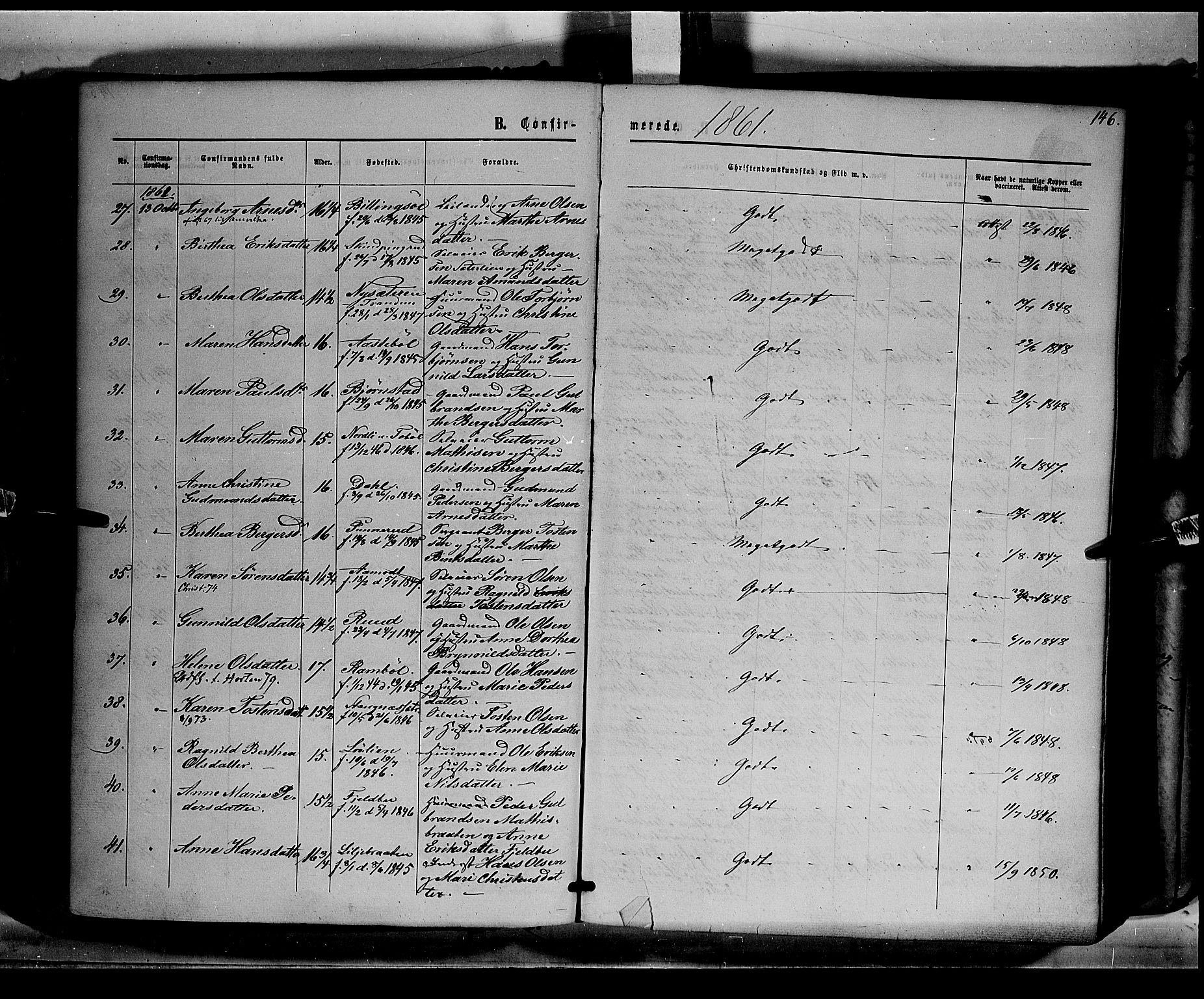 Eidskog prestekontor, AV/SAH-PREST-026/H/Ha/Haa/L0001: Parish register (official) no. 1, 1860-1867, p. 146