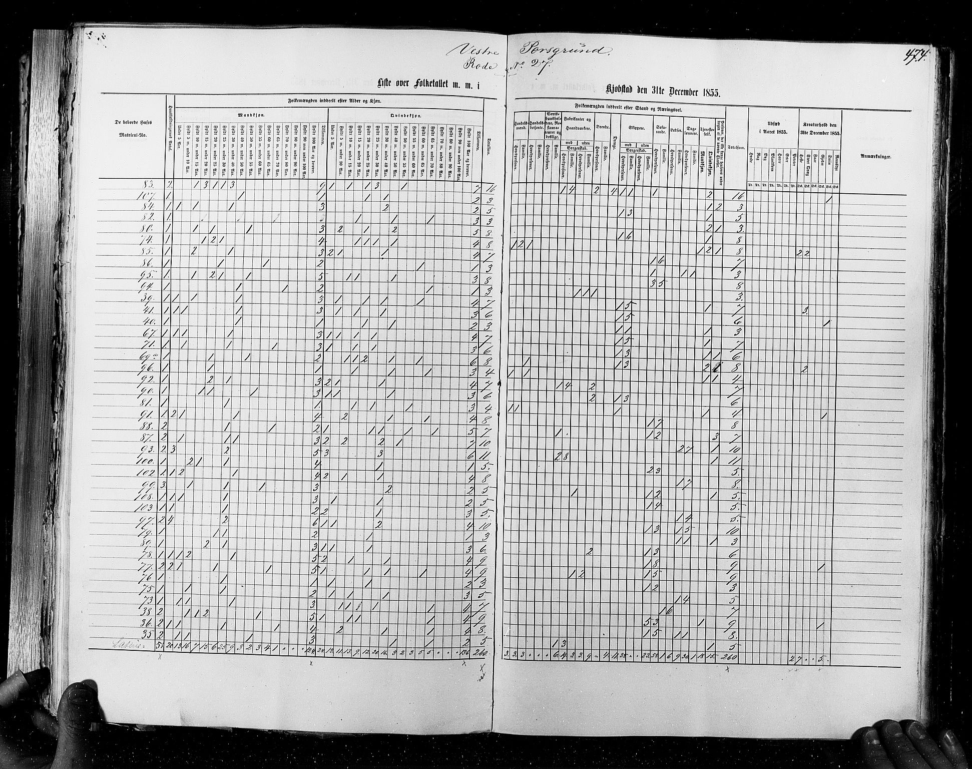 RA, Census 1855, vol. 7: Fredrikshald-Kragerø, 1855, p. 474