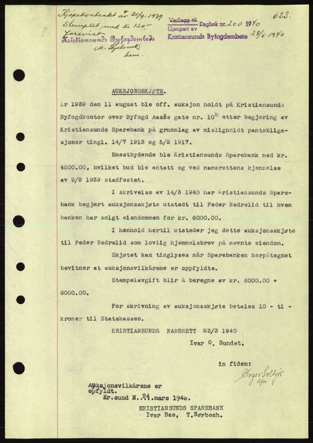 Kristiansund byfogd, AV/SAT-A-4587/A/27: Mortgage book no. 30, 1936-1941, Diary no: : 200/1940
