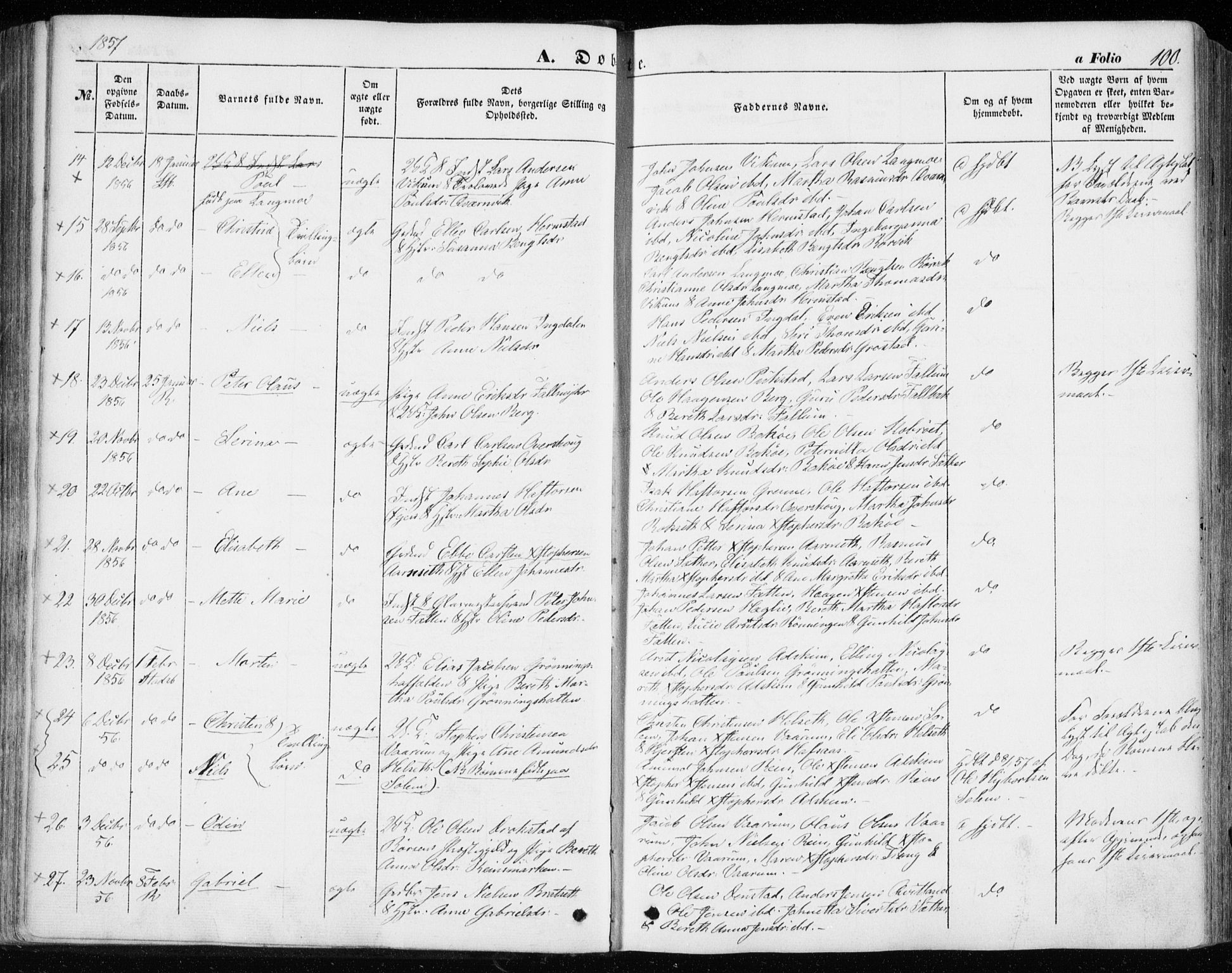 Ministerialprotokoller, klokkerbøker og fødselsregistre - Sør-Trøndelag, SAT/A-1456/646/L0611: Parish register (official) no. 646A09, 1848-1857, p. 100