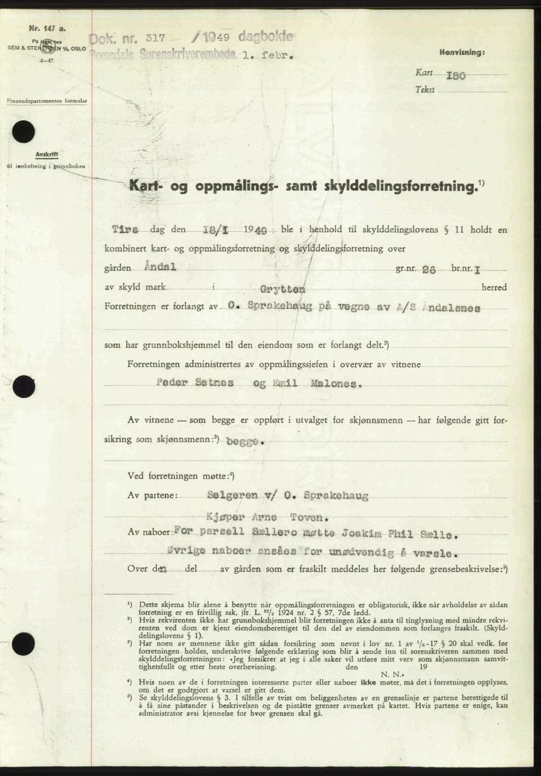 Romsdal sorenskriveri, AV/SAT-A-4149/1/2/2C: Mortgage book no. A28, 1948-1949, Diary no: : 317/1949