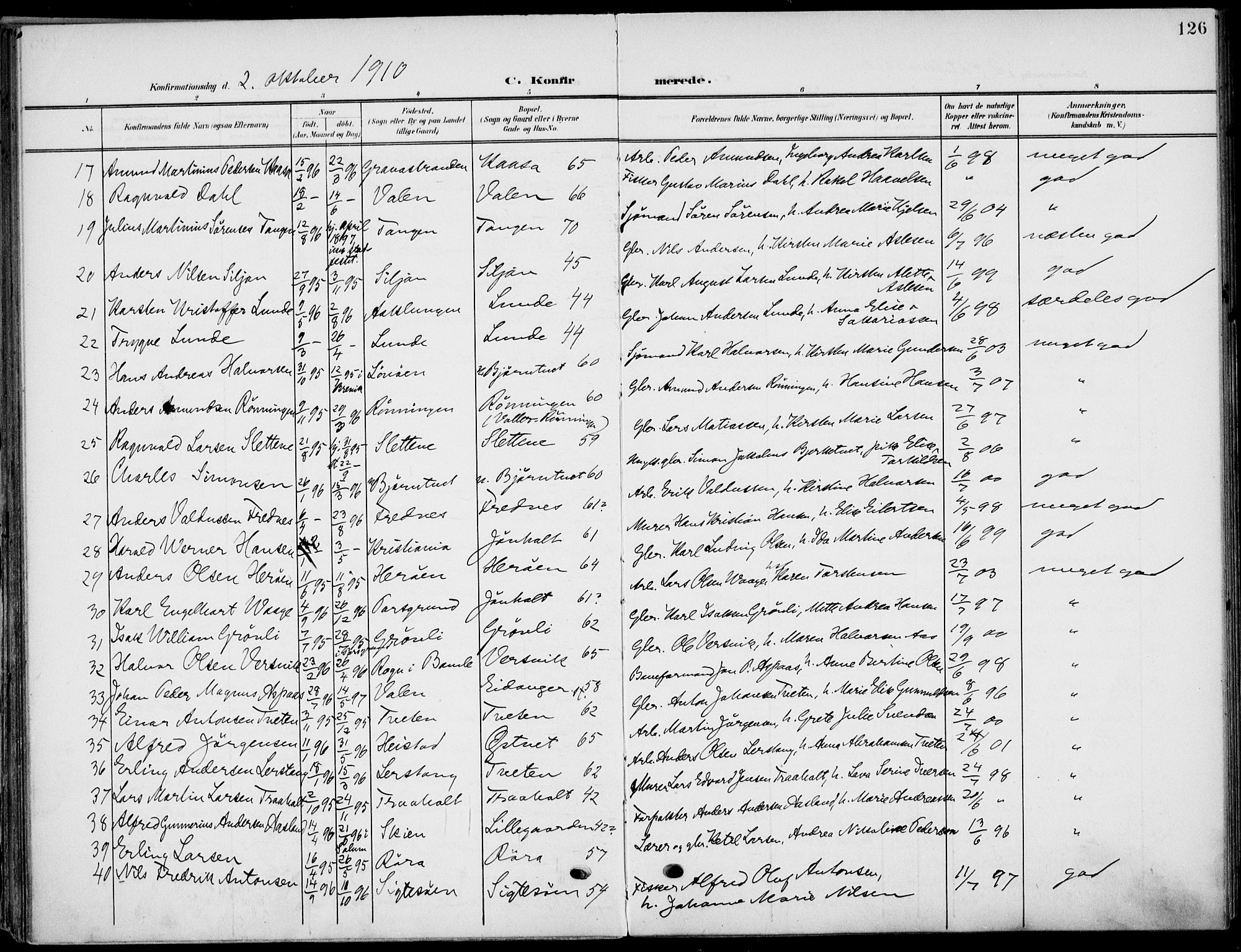 Eidanger kirkebøker, AV/SAKO-A-261/F/Fa/L0013: Parish register (official) no. 13, 1900-1913, p. 126