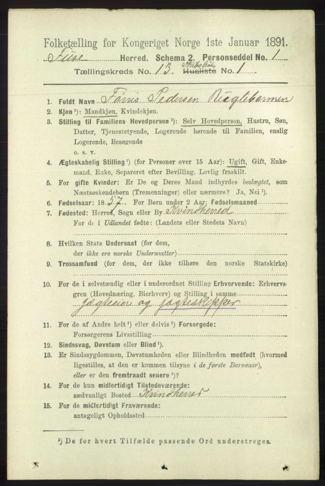 RA, 1891 census for 1241 Fusa, 1891, p. 2845