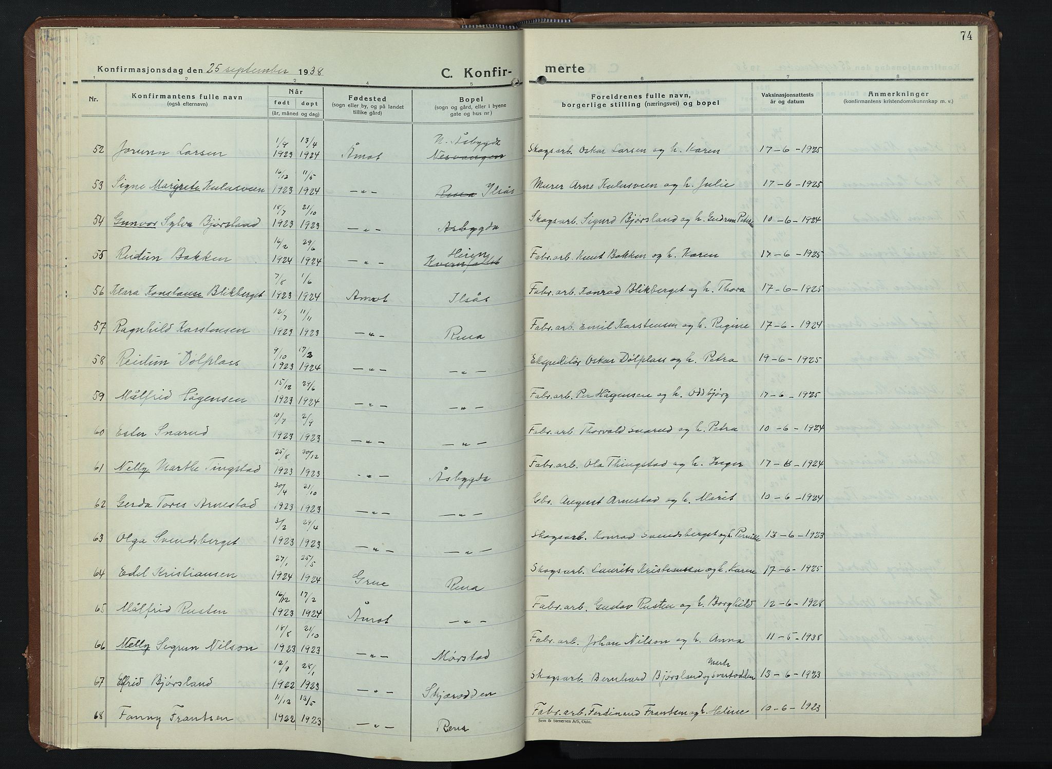 Åmot prestekontor, Hedmark, AV/SAH-PREST-056/H/Ha/Hab/L0008: Parish register (copy) no. 8, 1938-1947, p. 74