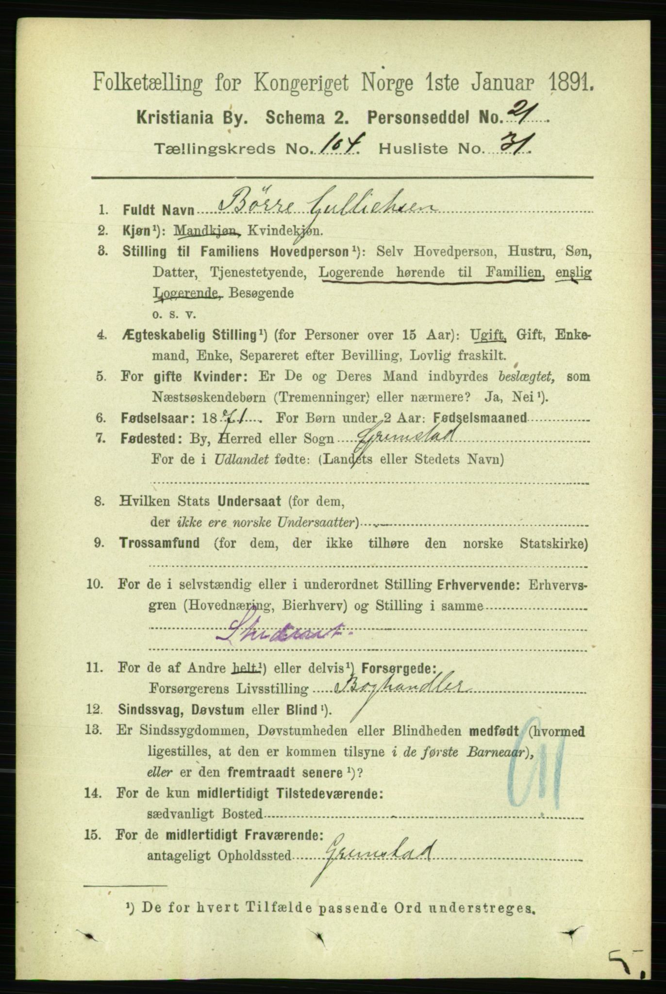 RA, 1891 census for 0301 Kristiania, 1891, p. 52825