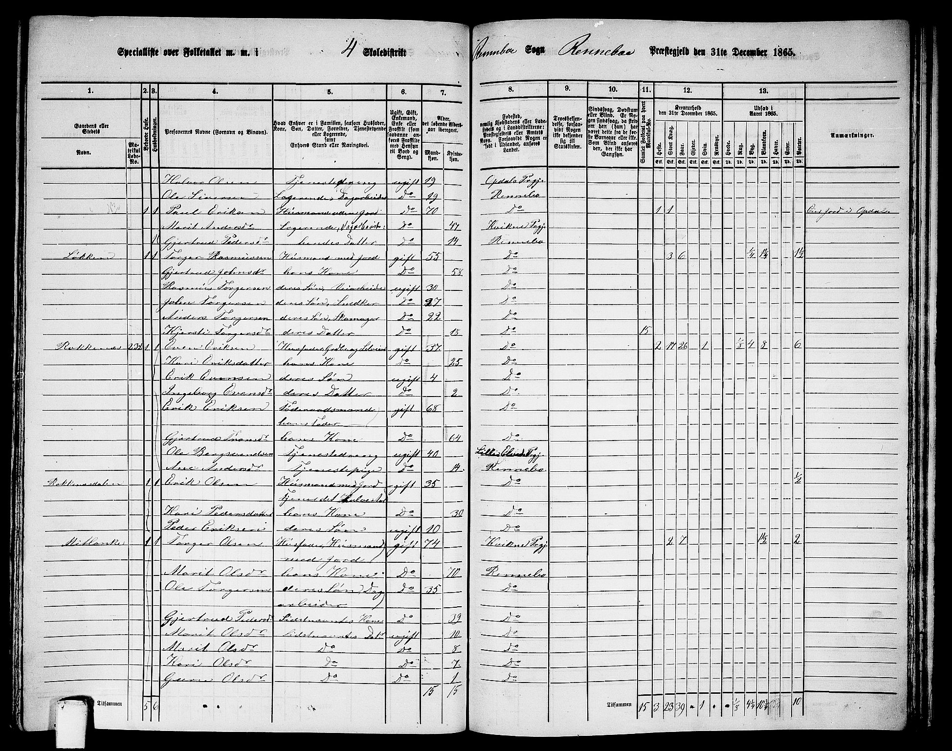 RA, 1865 census for Rennebu, 1865, p. 78