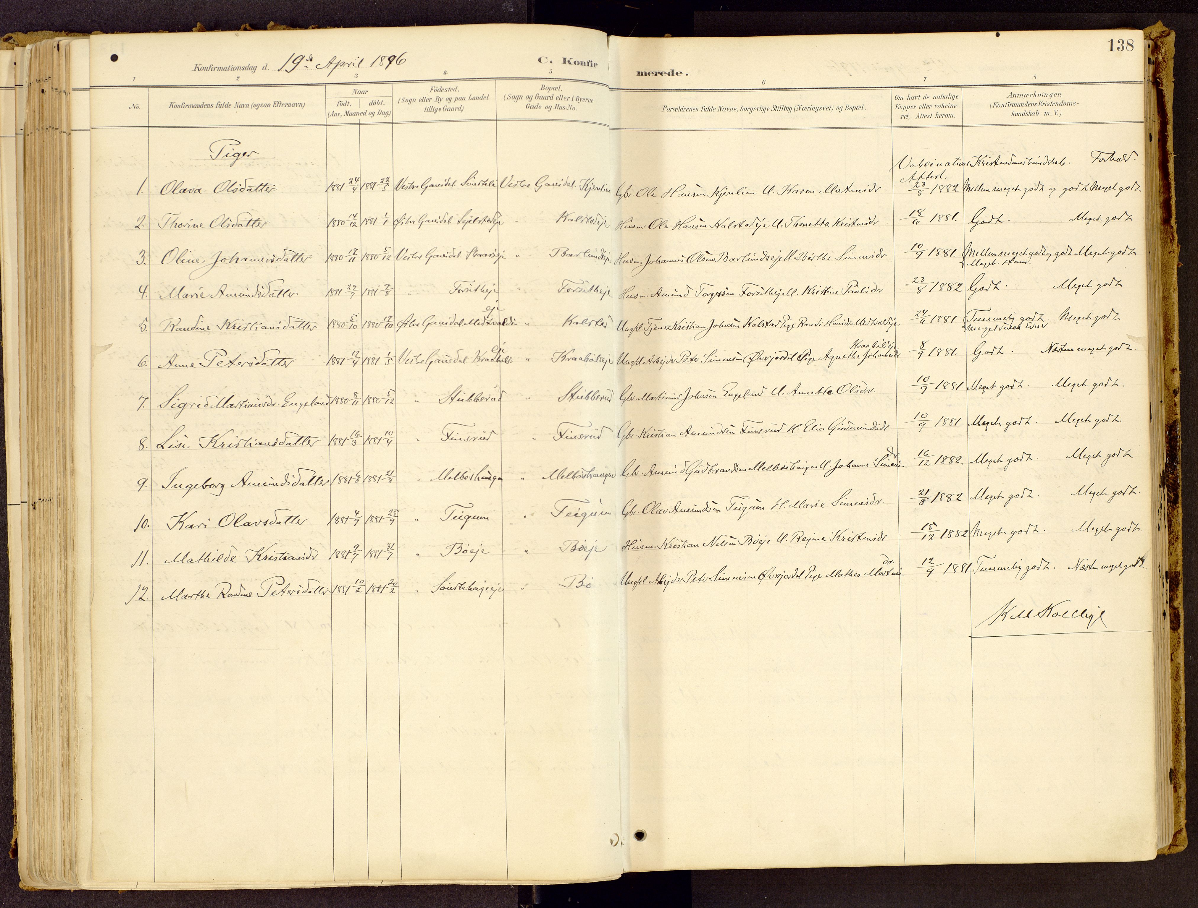 Vestre Gausdal prestekontor, SAH/PREST-094/H/Ha/Haa/L0001: Parish register (official) no. 1, 1887-1914, p. 138